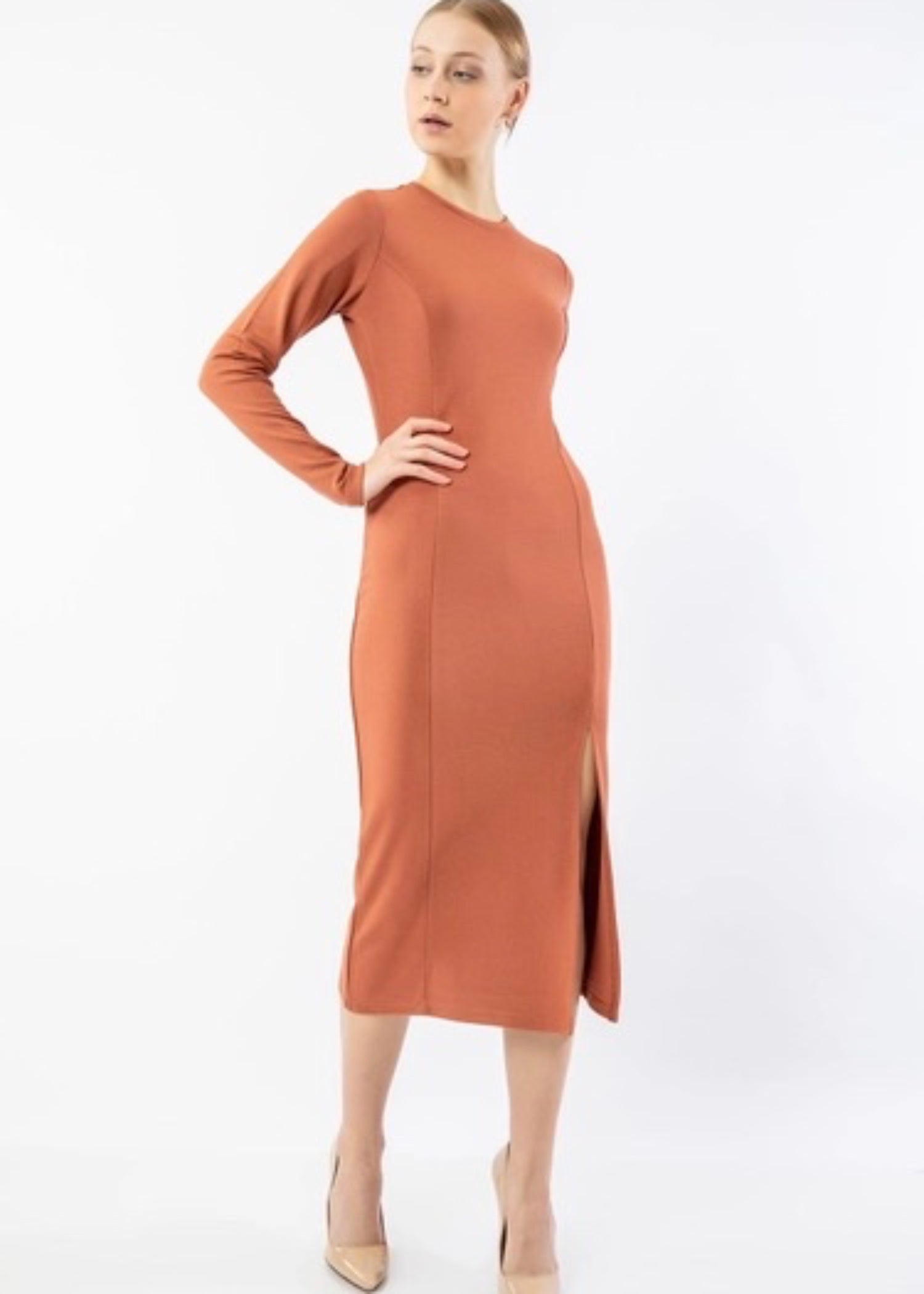 cotton jersey Dress in Sand brown