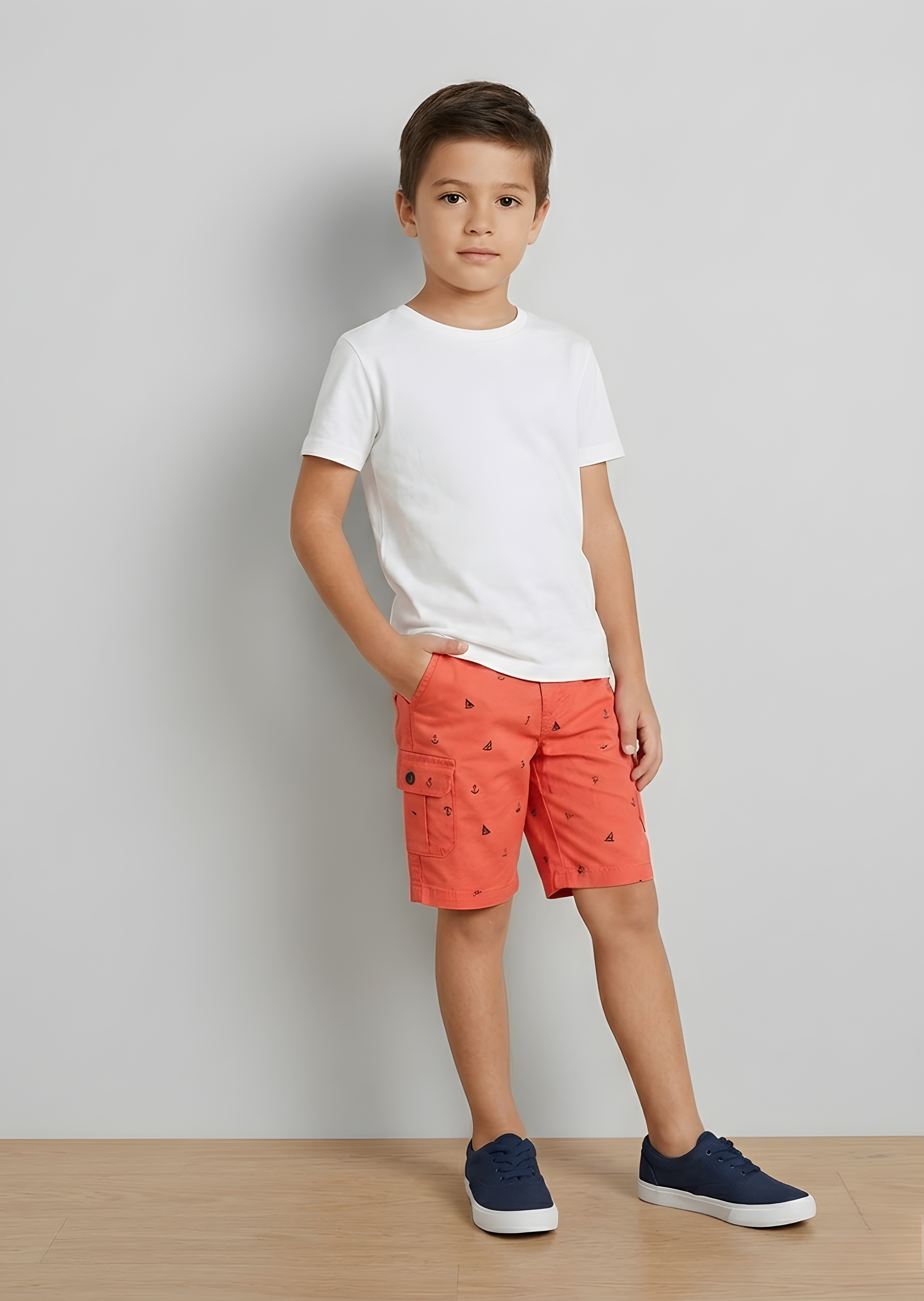 twill cotton Shorts in Orange