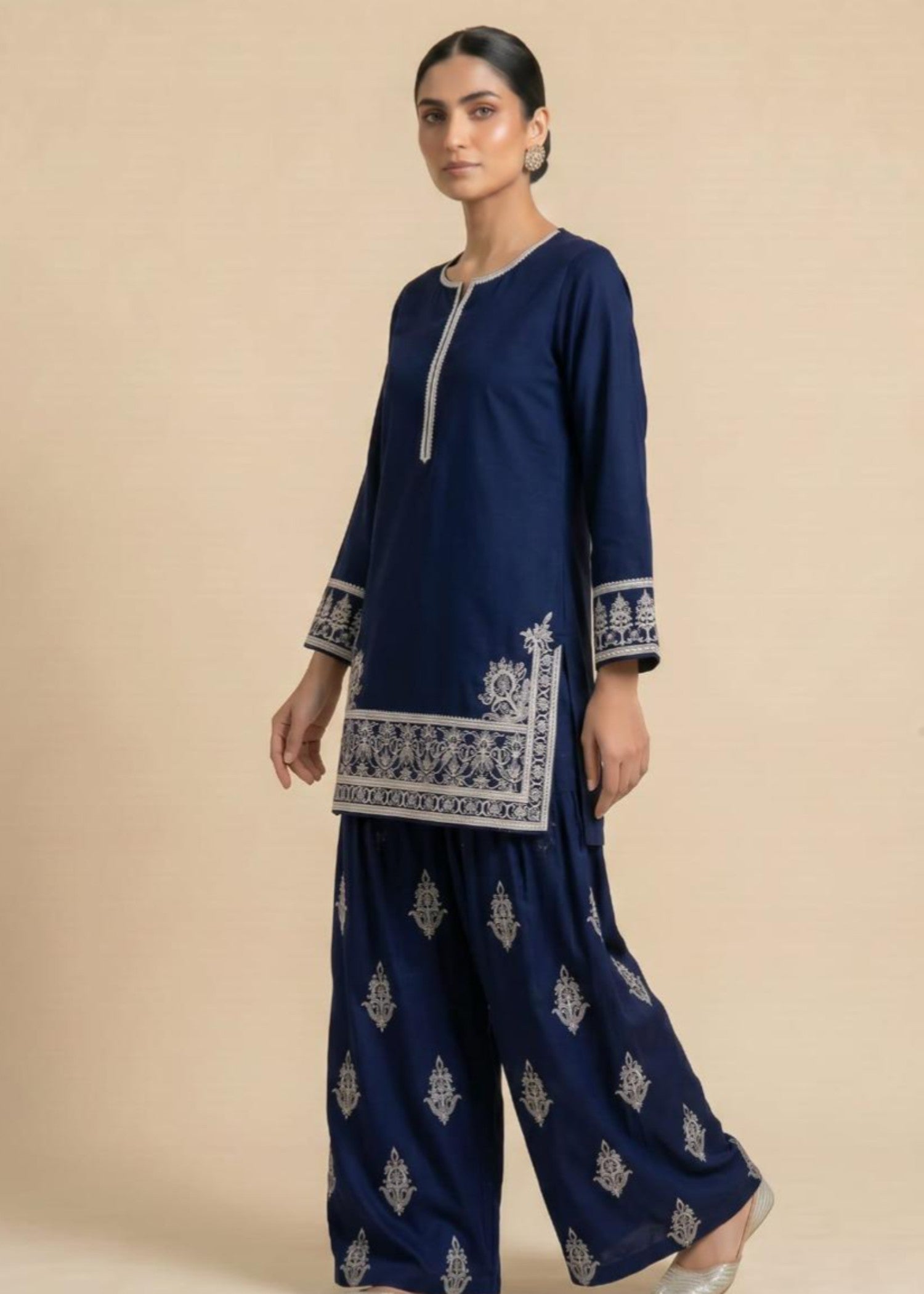 lawn Kurti in Dark blue