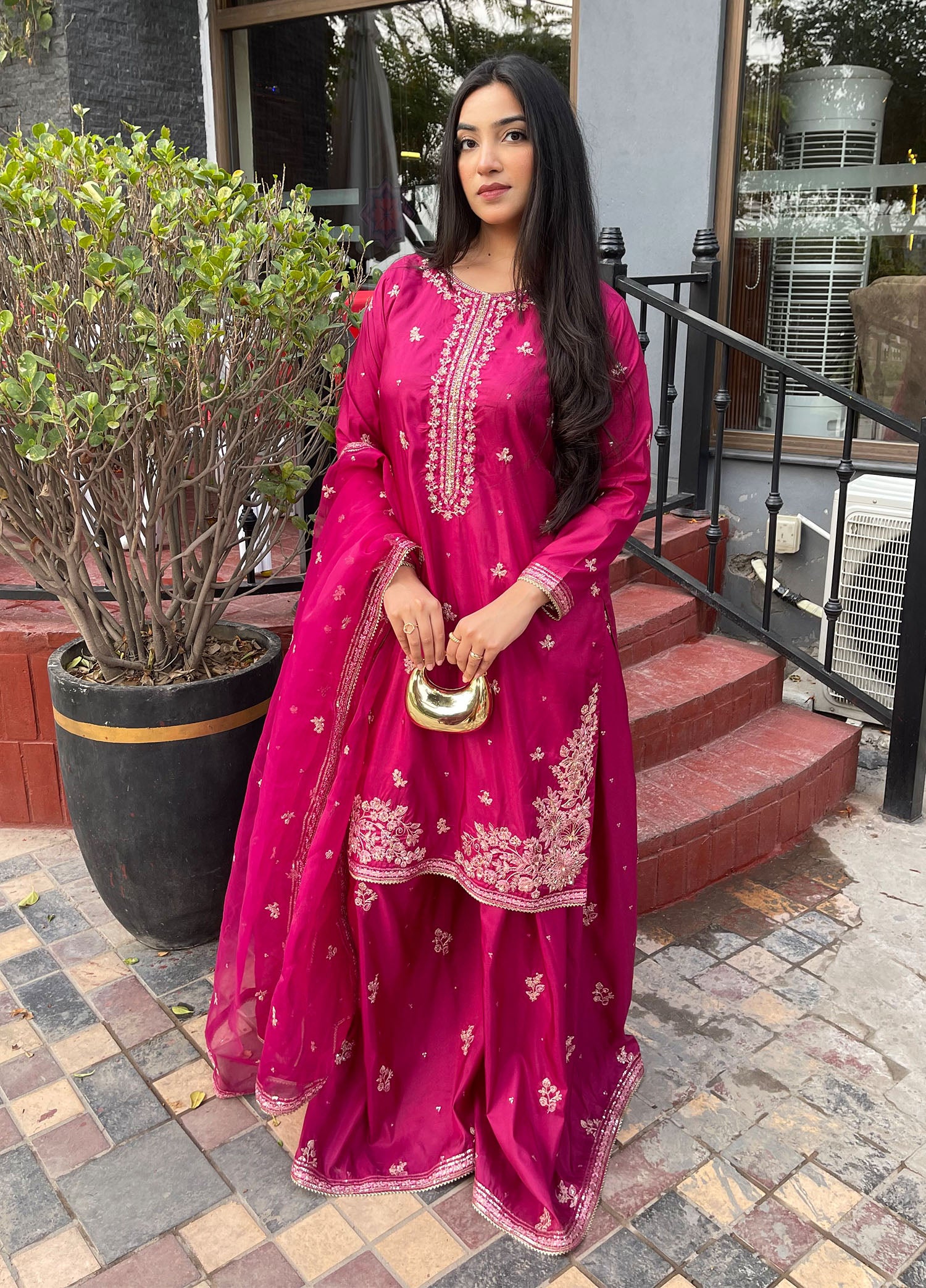 silk Sharara in Magenta