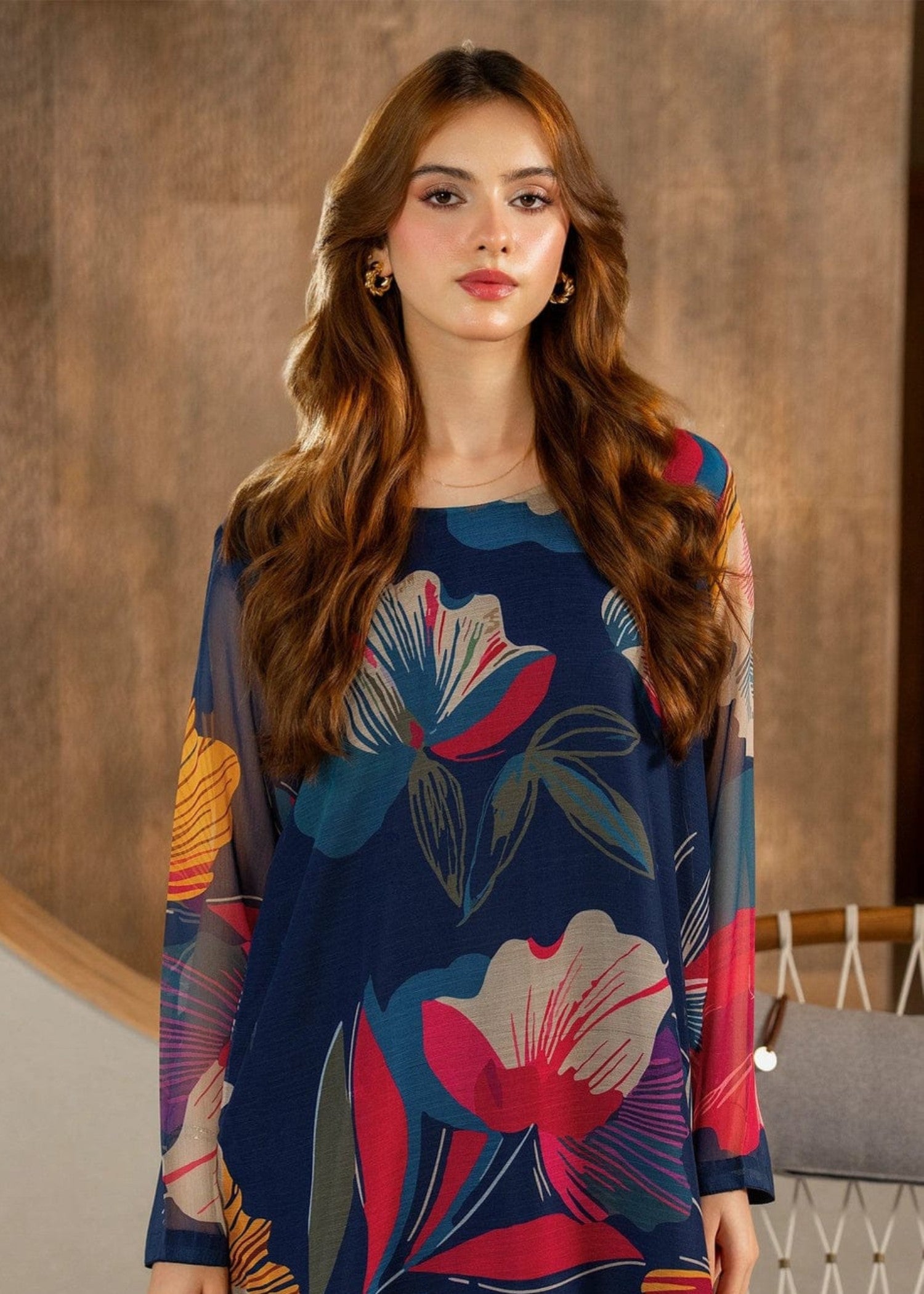 polyester chiffon Co Ord Sets in Dark blue