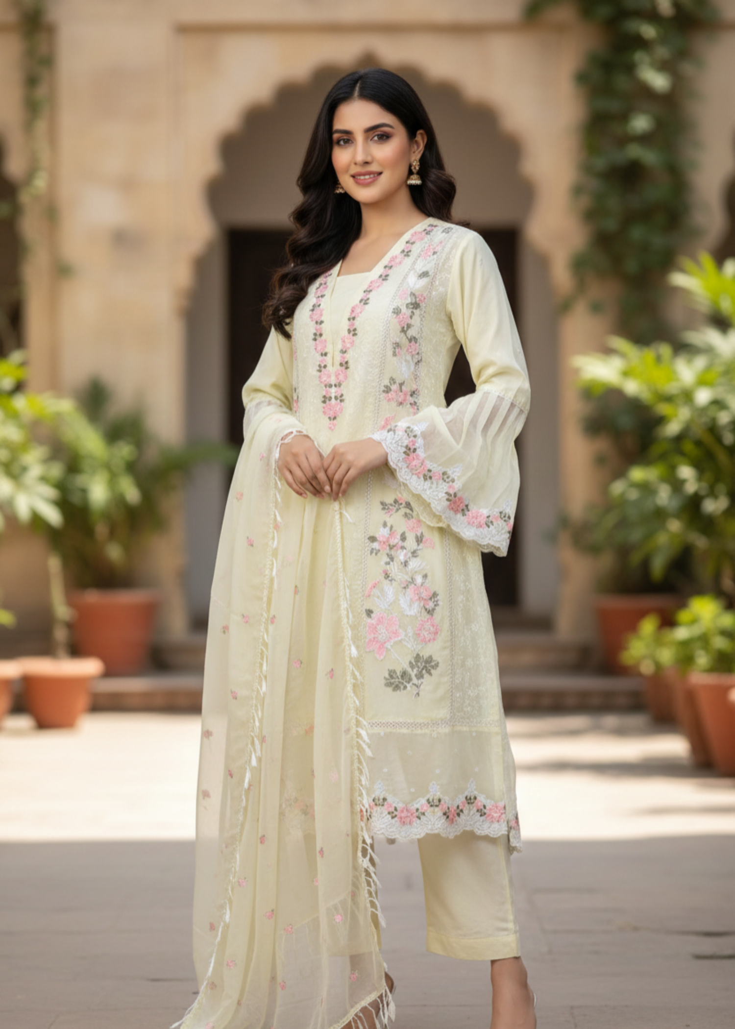 chiffon Kurta Set in Yellow
