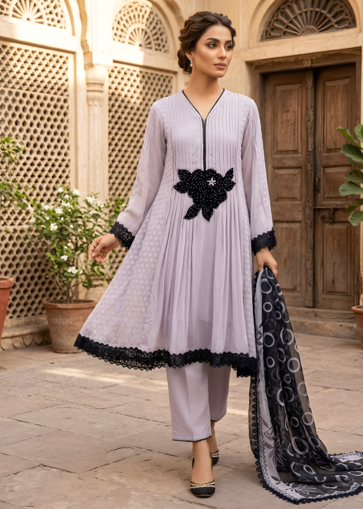 chiffon Pishwas in Purple ash