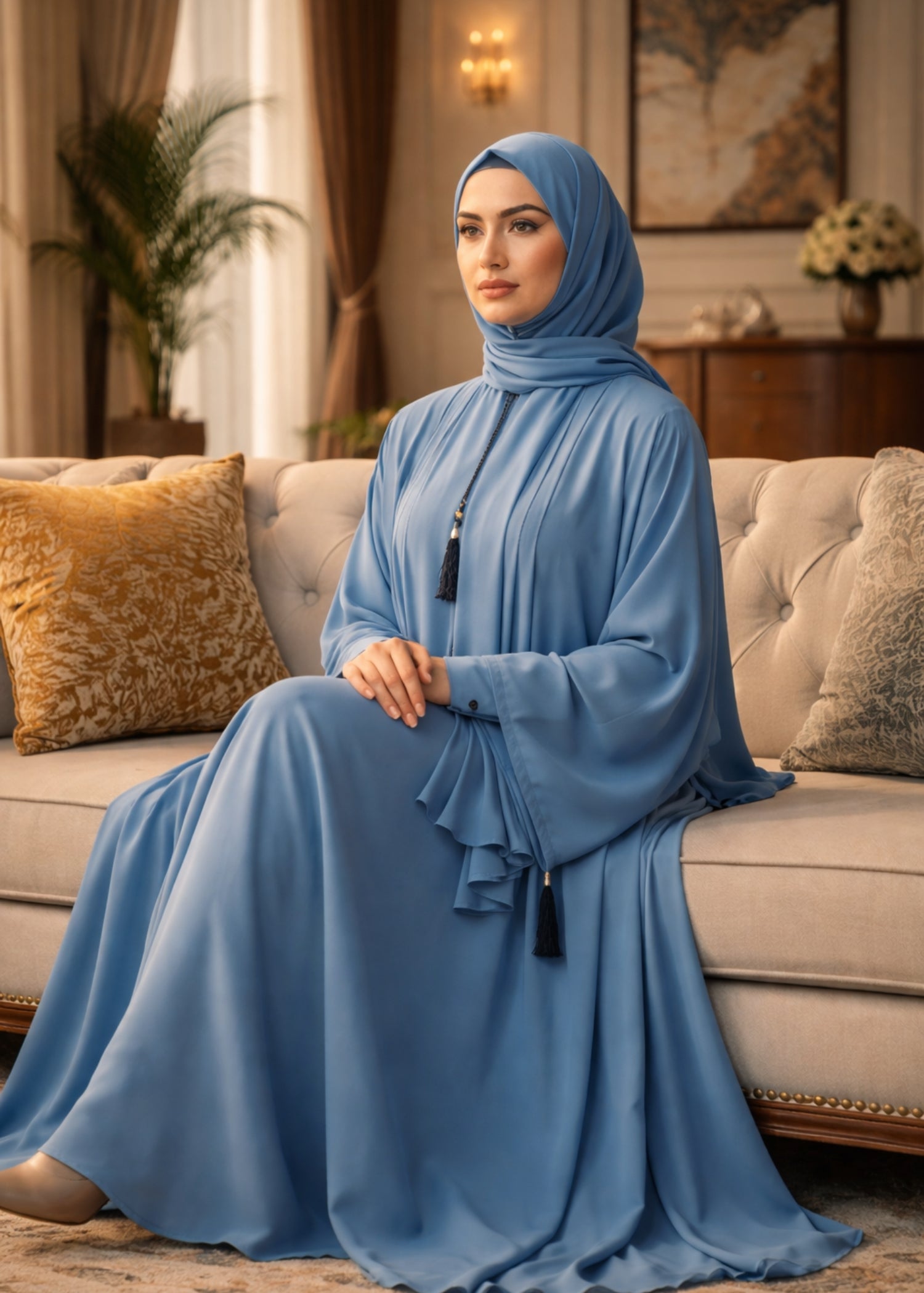 georgette chiffon Abaya in Steel blue
