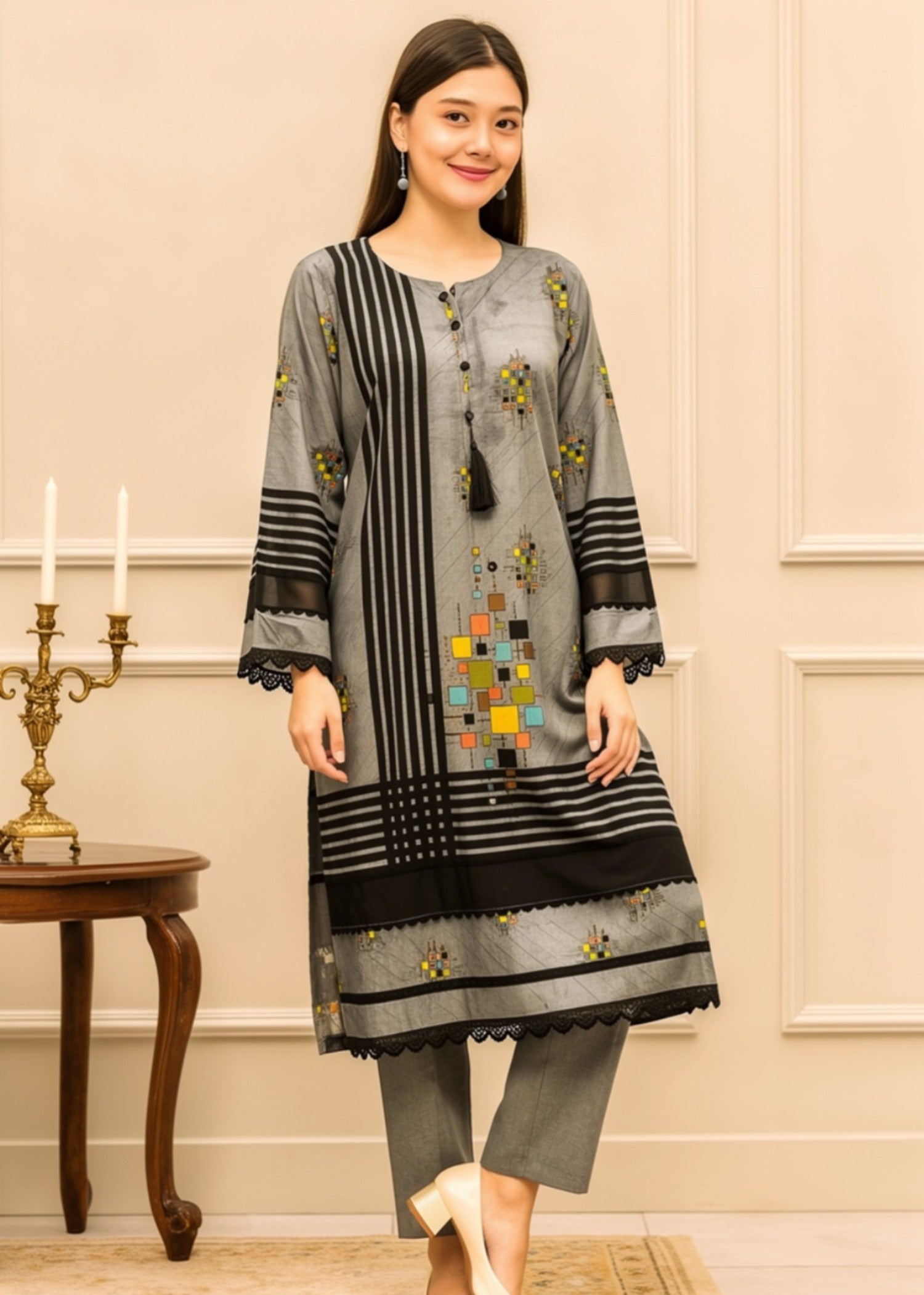 lawn Unstitched in Grey