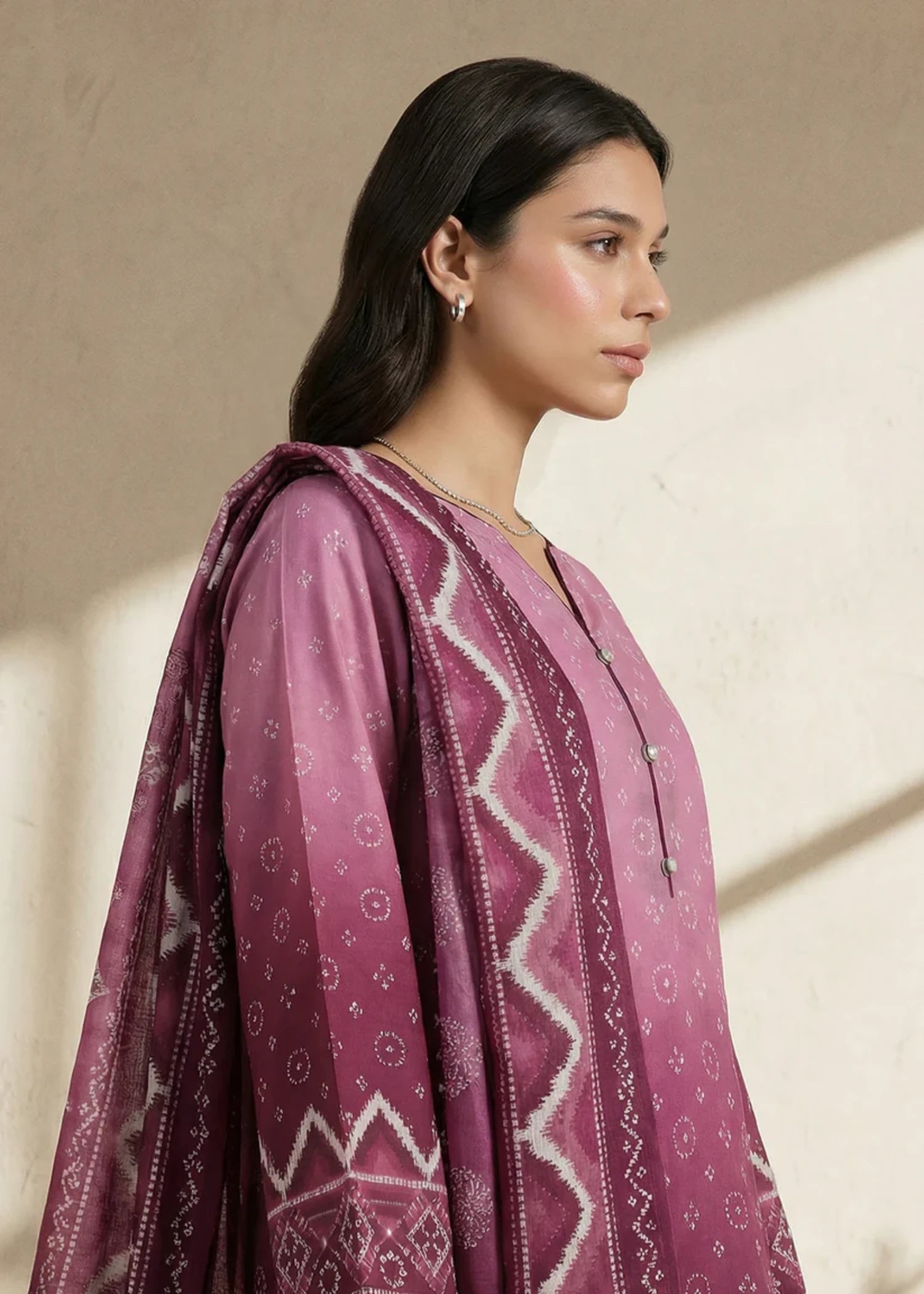 slub lawn Kurta Set in Purple