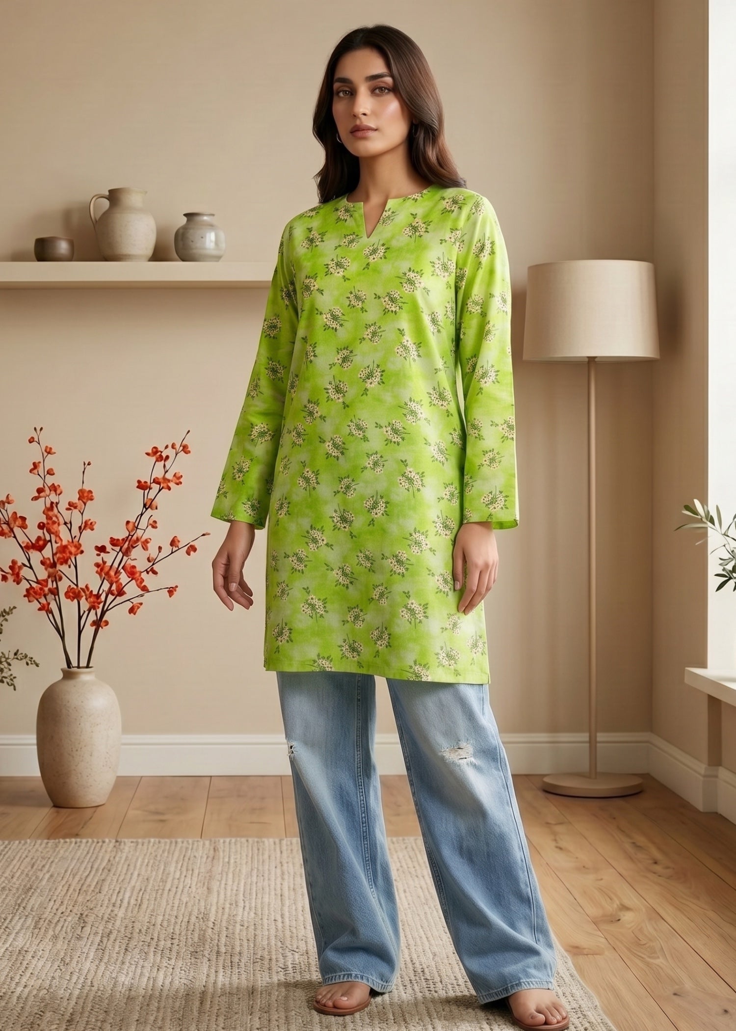 lawn cotton Kurti in Pastel green