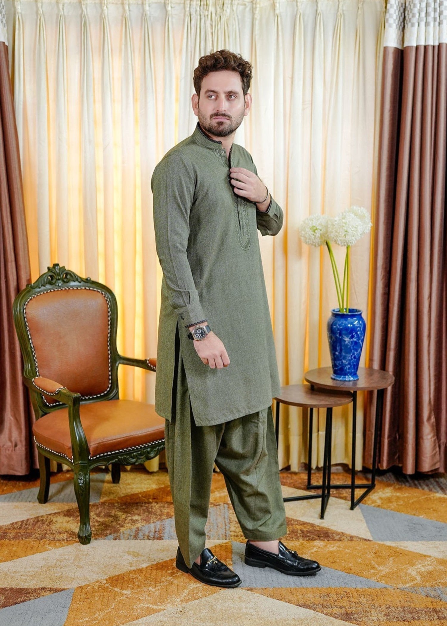 acrylic wool Shalwar Kameez in Green