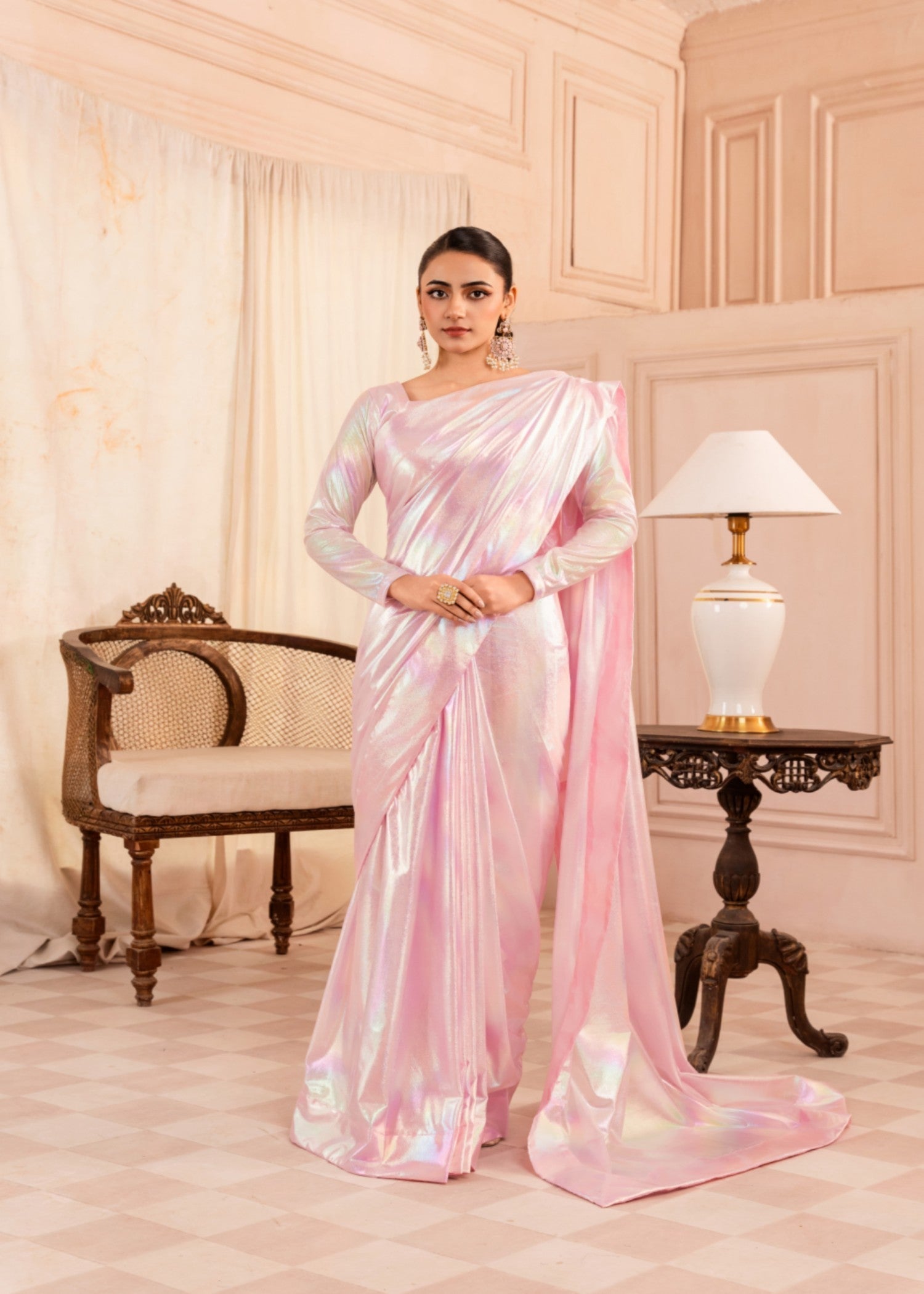 silk Saree in Baby pink