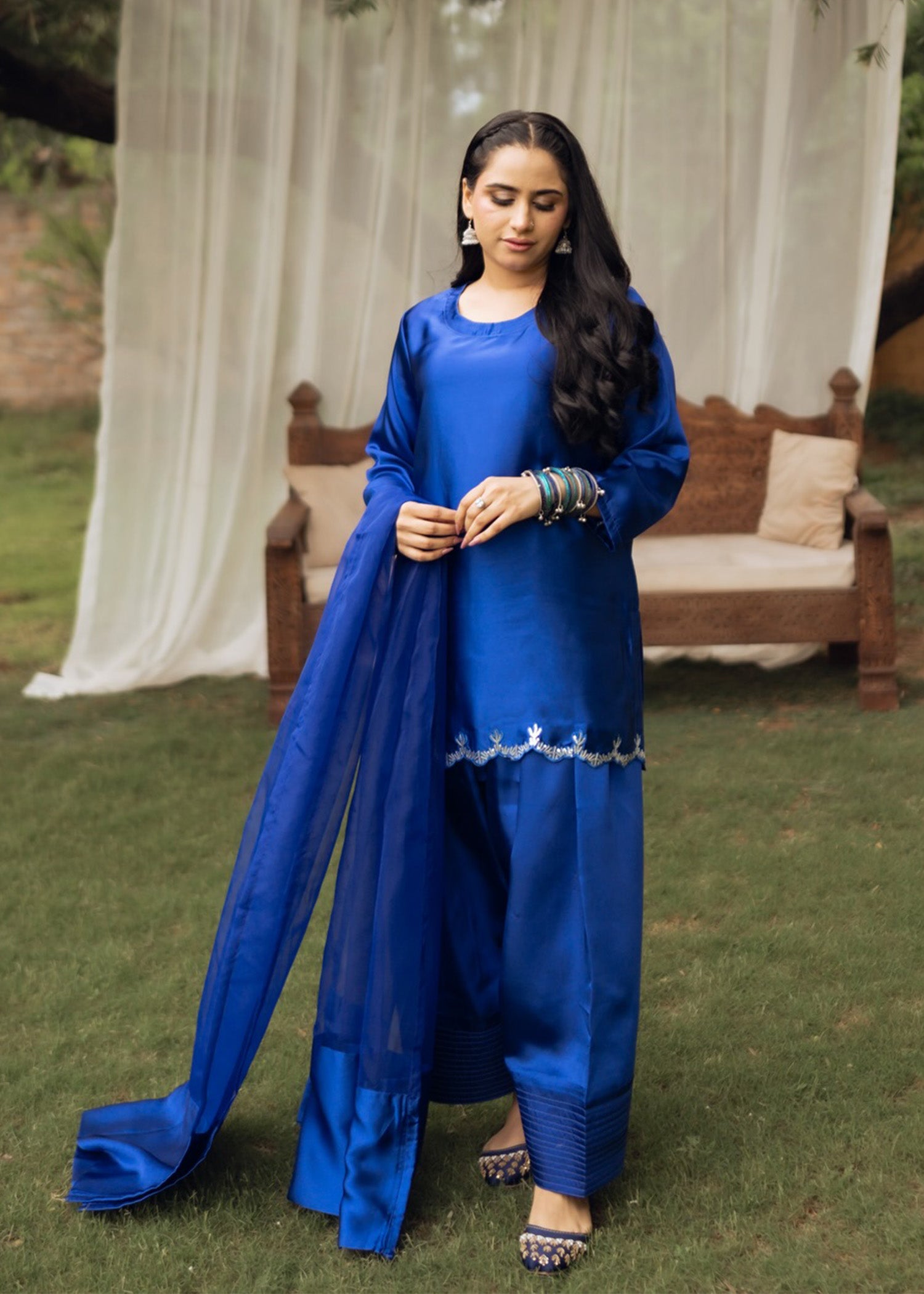 silk Kurta Set in Blue