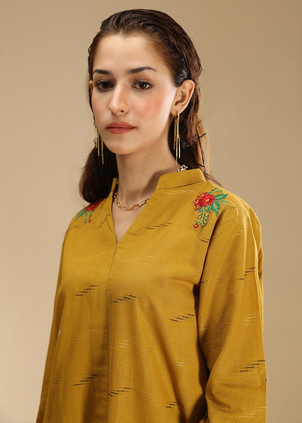 dobby Short Frock in Mustard