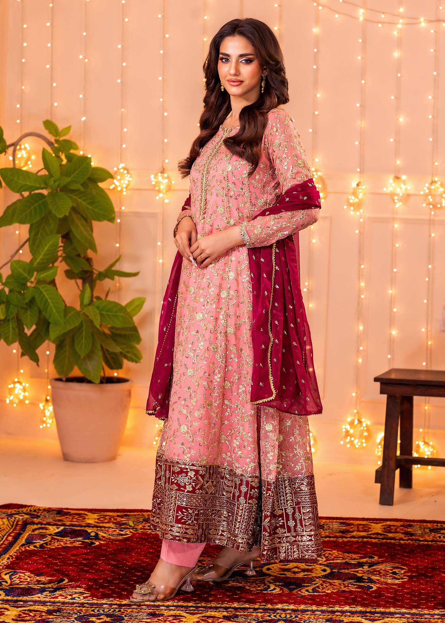 chiffon Anarkali in Pink