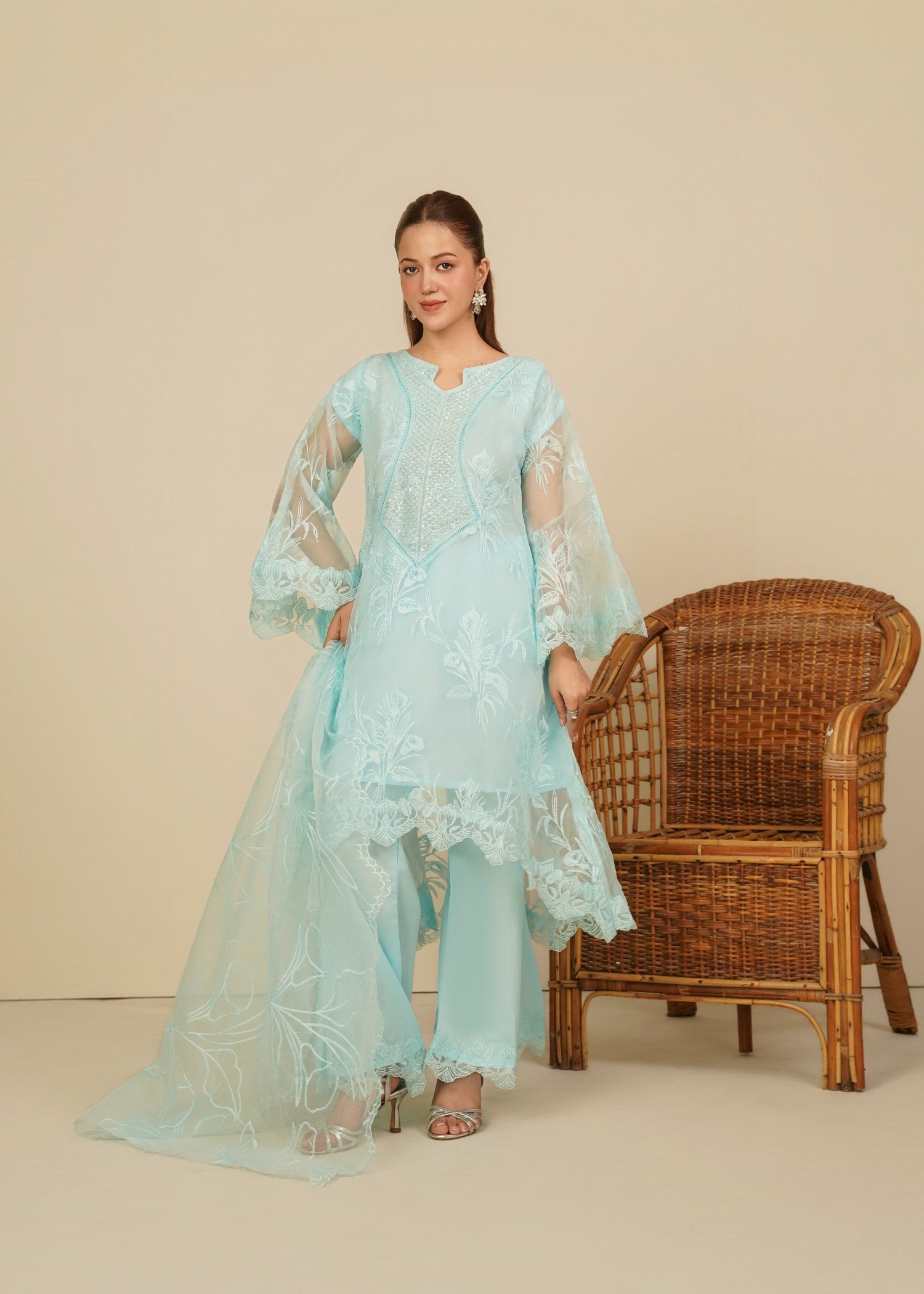 organza Short Frock in Ice blue