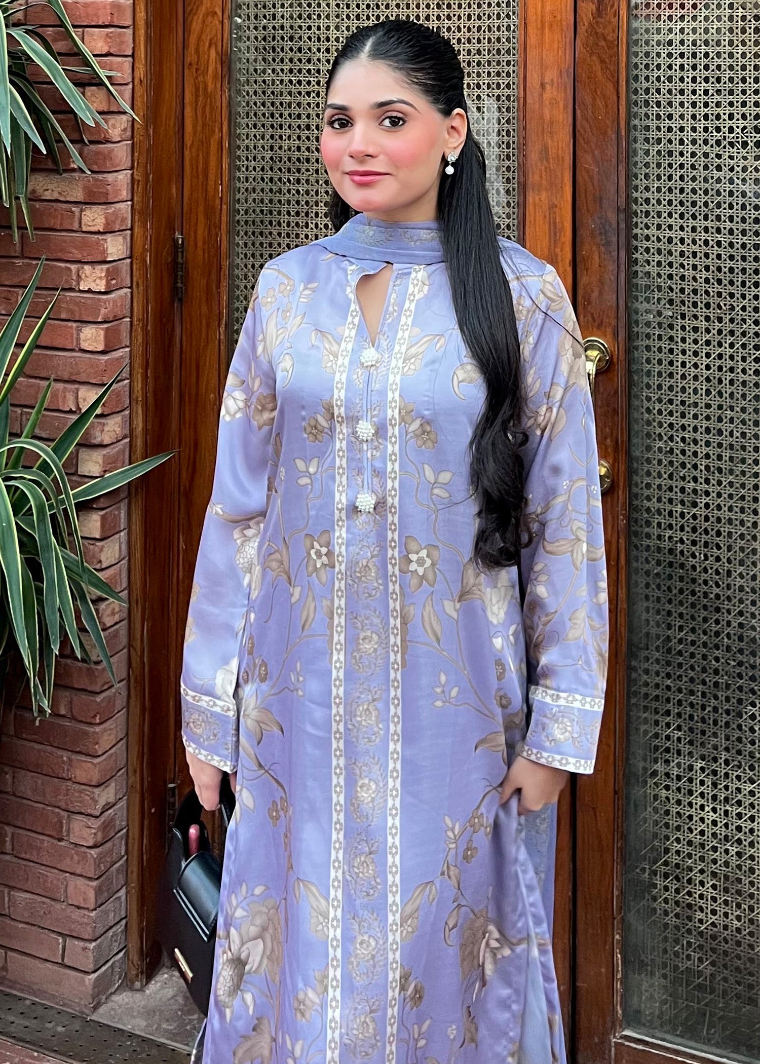satin silk Kurta Set in Lilac