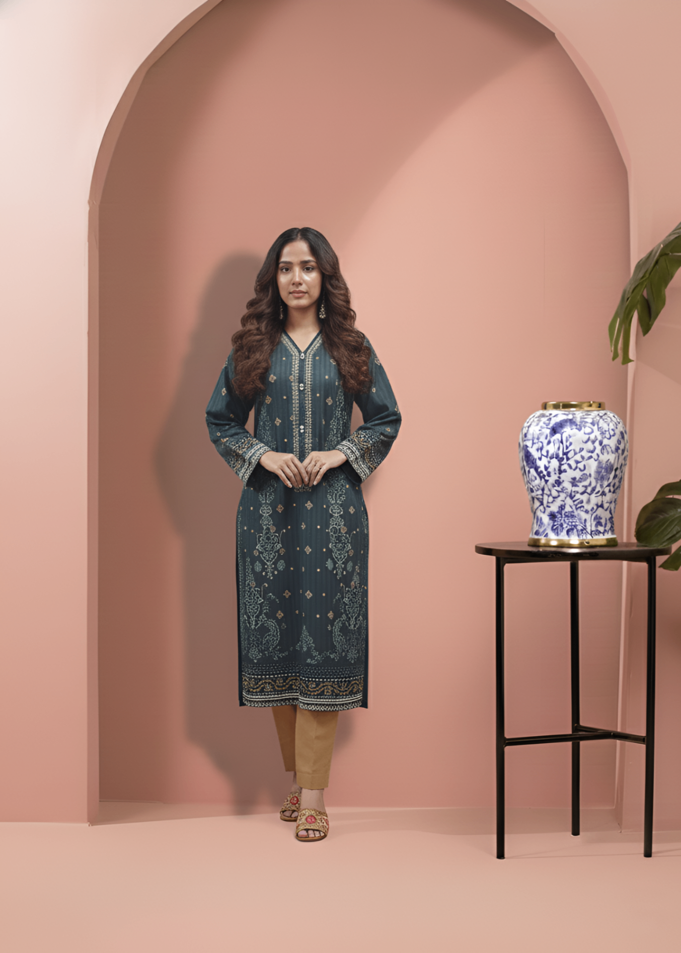 khaddar Kurta Set in Slate black