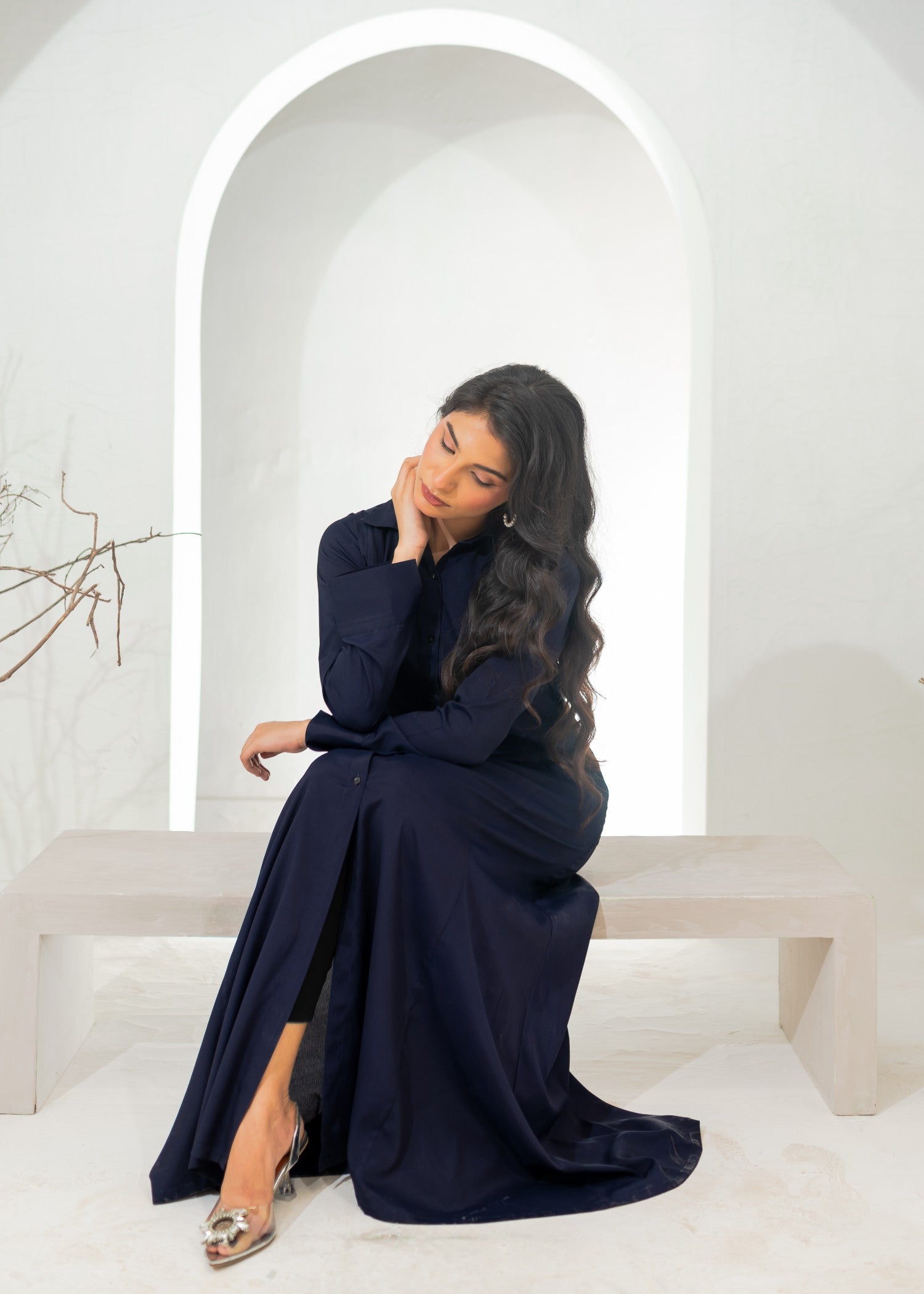 polyester crepe Dress in Navy blue