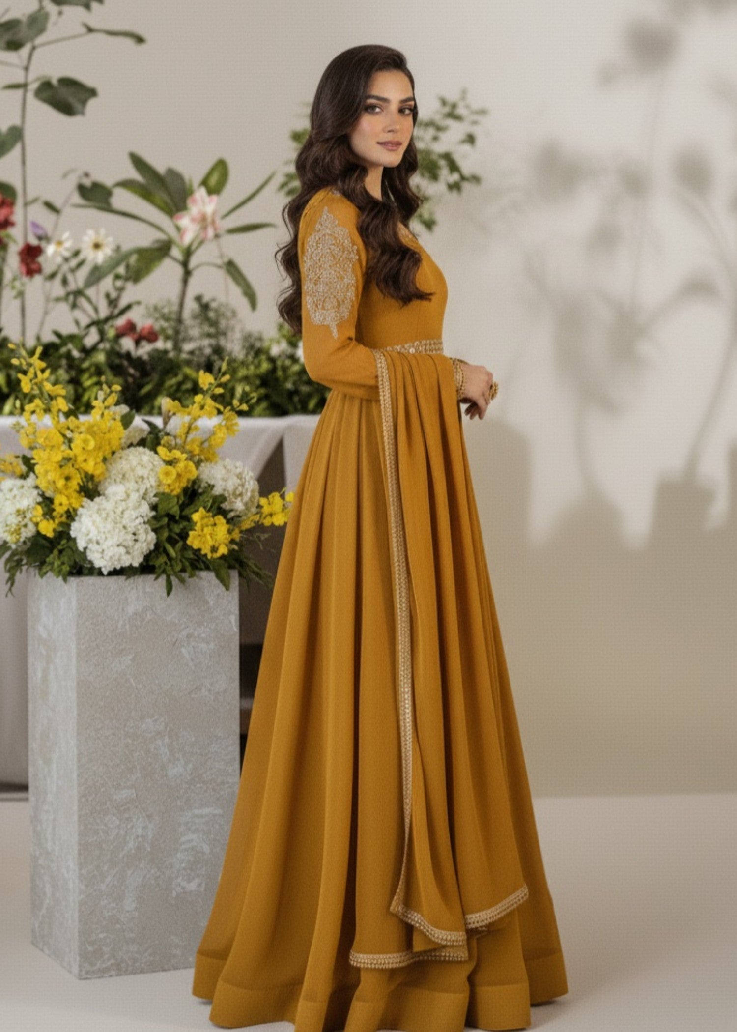 polyester chiffon Maxi in Mustard