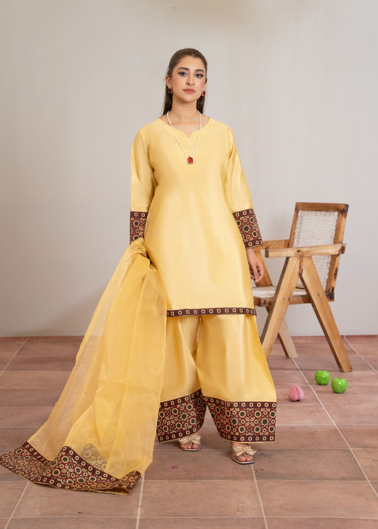 poly silk Kurta Set in Mari gold