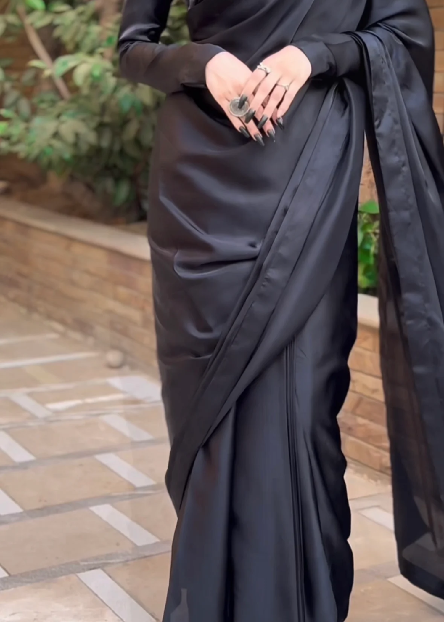 satin silk Saree in Black