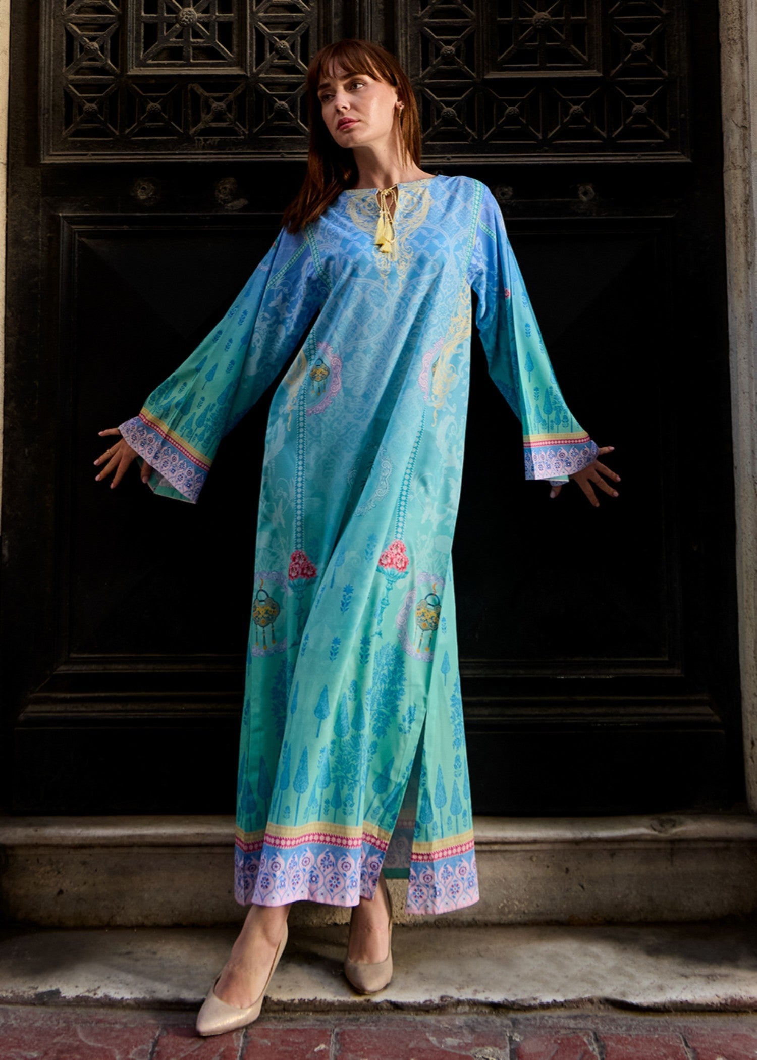 crepe polyester Kaftan in Sky blue