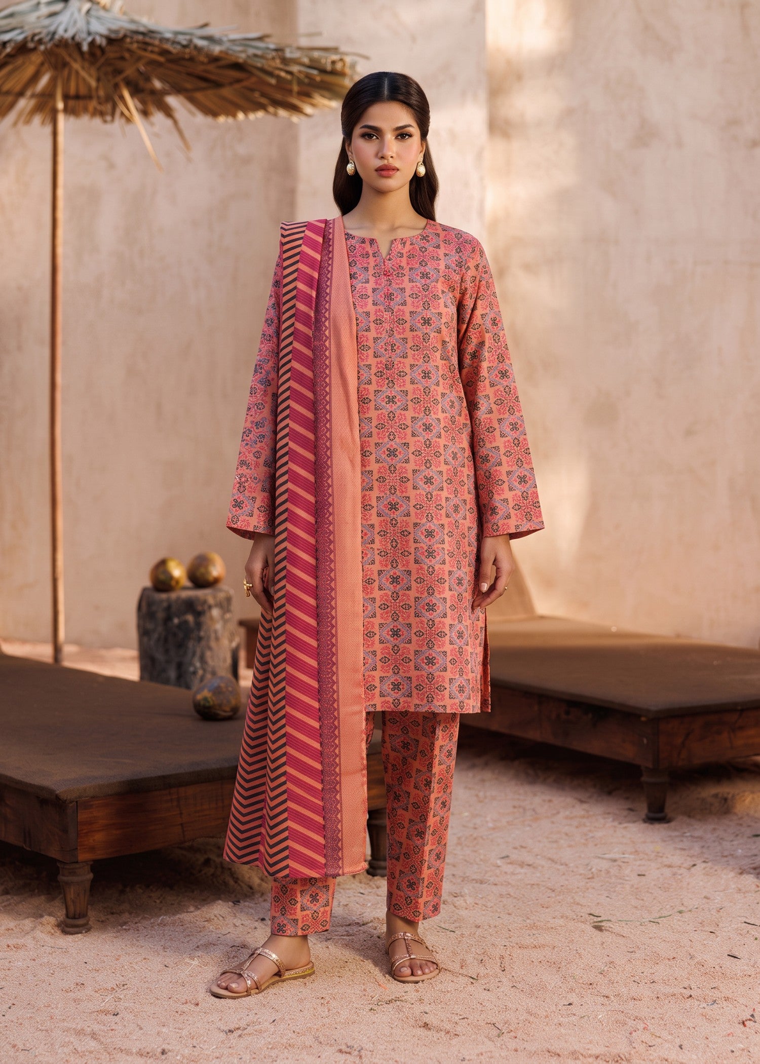 cotton Kurta Set in Peach orange
