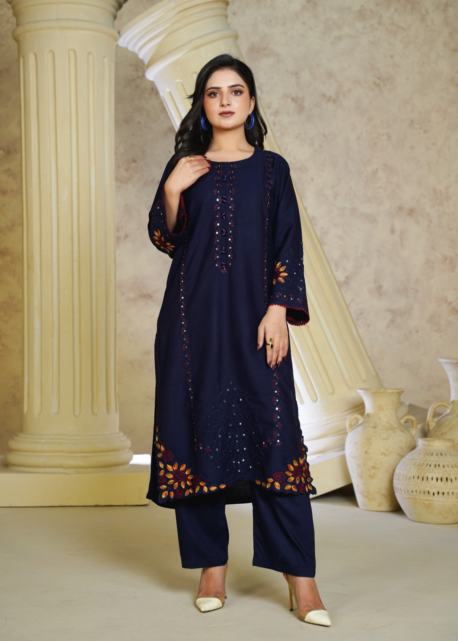 linen chambray Kurta Set in Navy blue