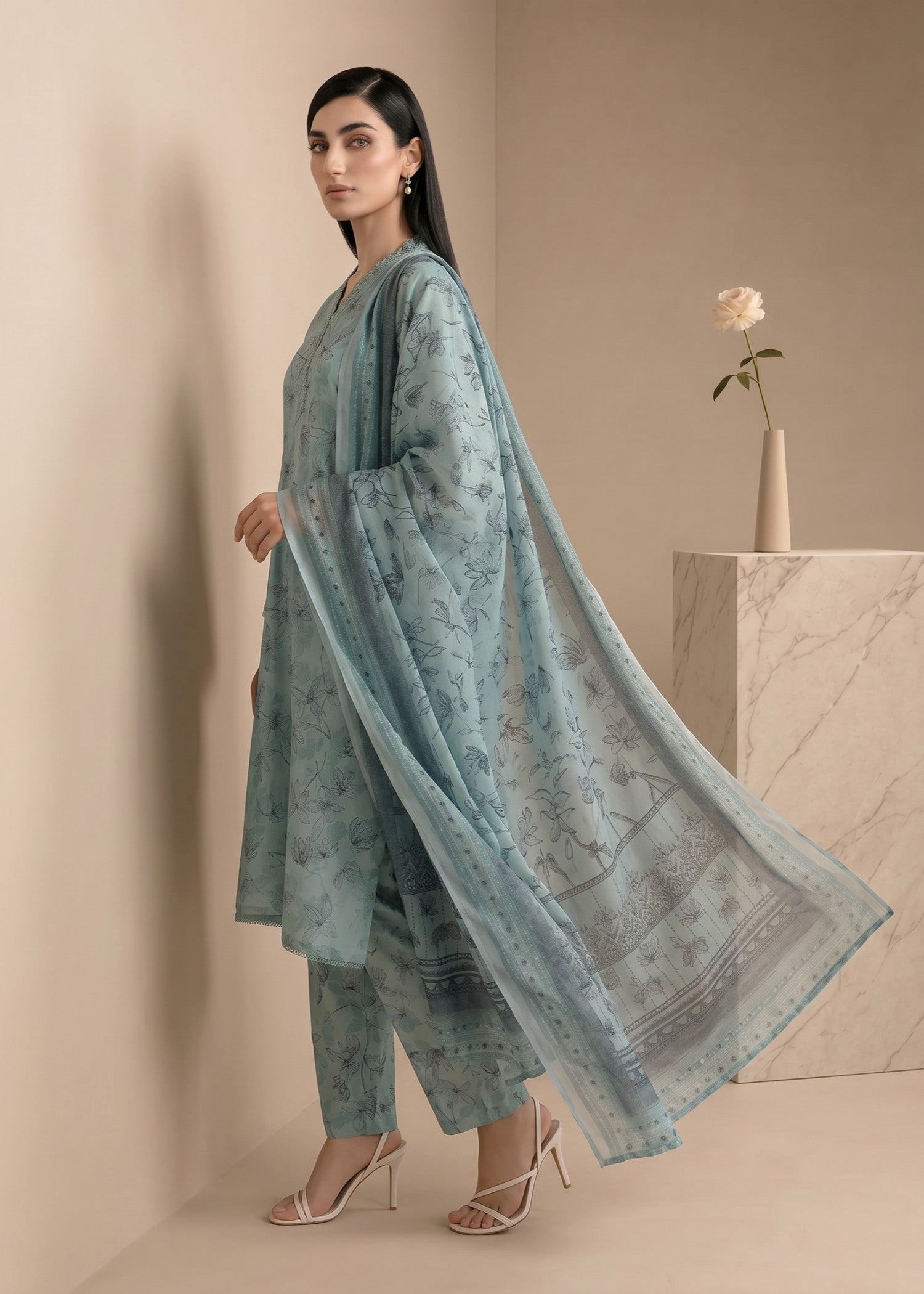 lawn Kurta Set in Sea green