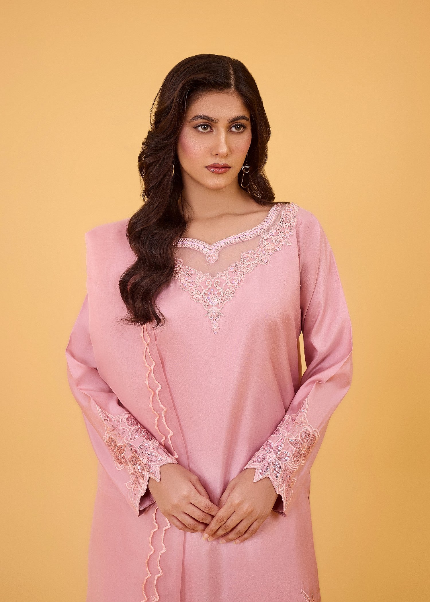 kattan silk Kurta Set in Salmon pink