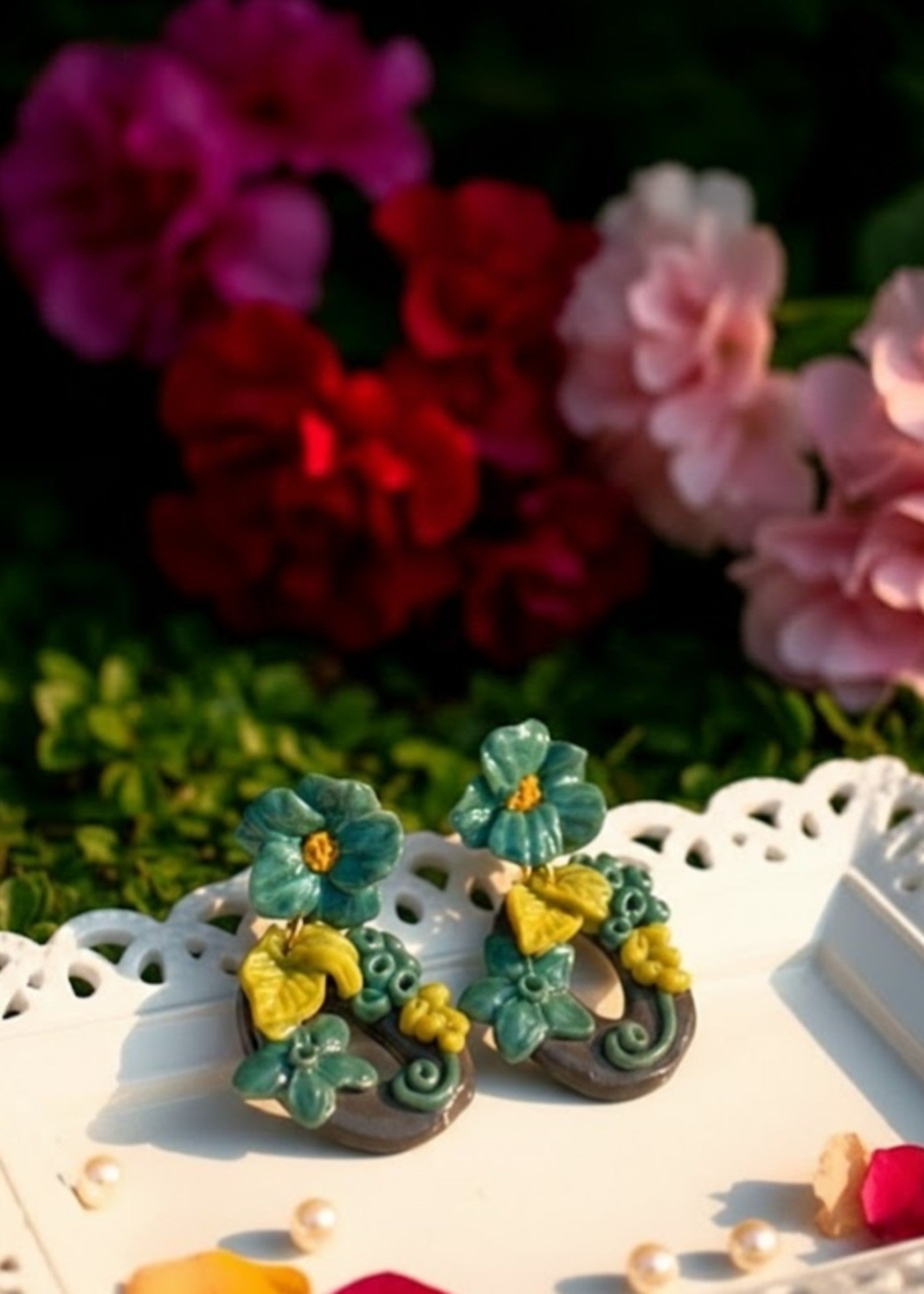 Earrings in Steal grey, pacific blue, herb green Color by - Trendy Women Earrings RZM7654