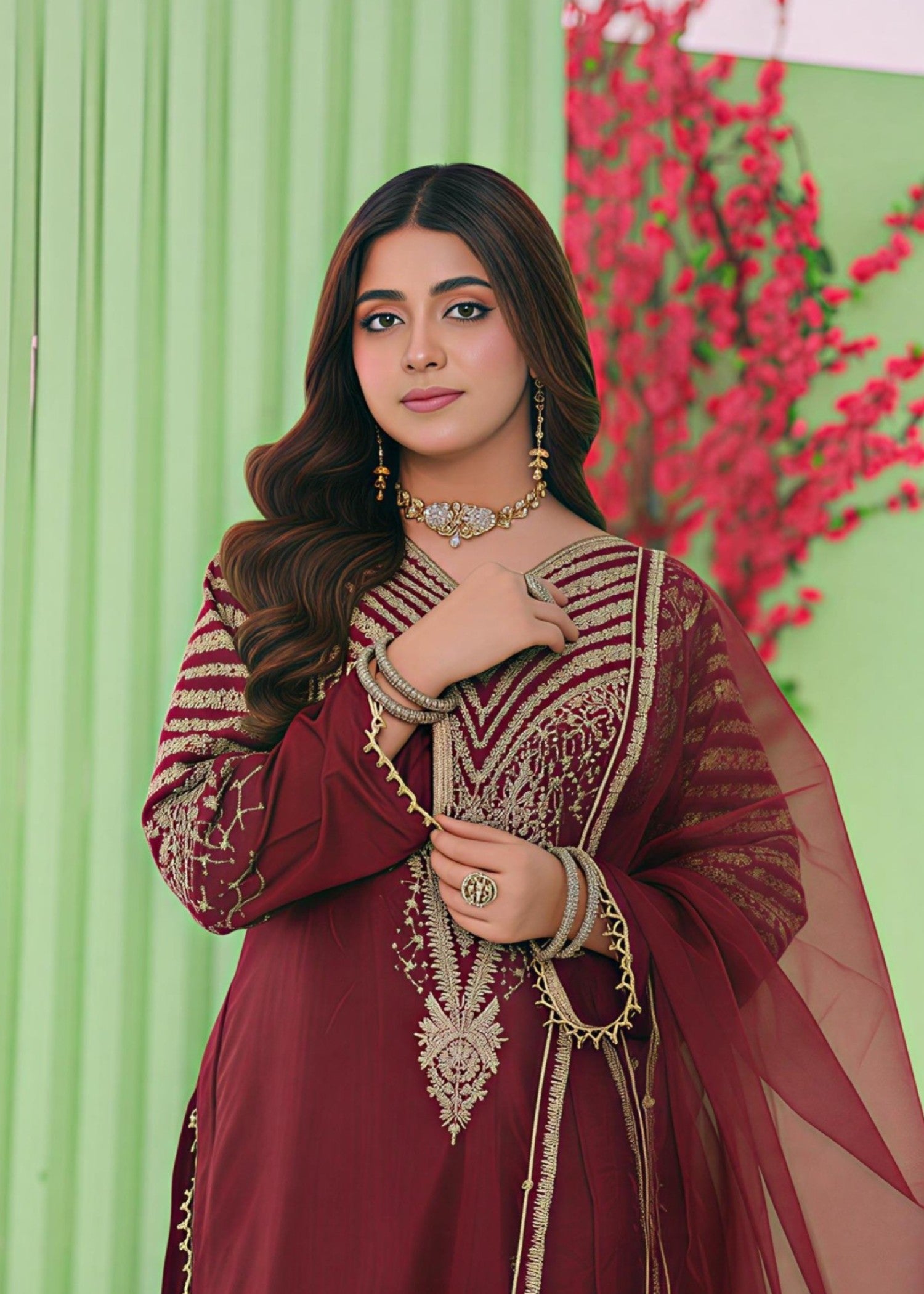 korean raw silk Kurta Set in Maroon
