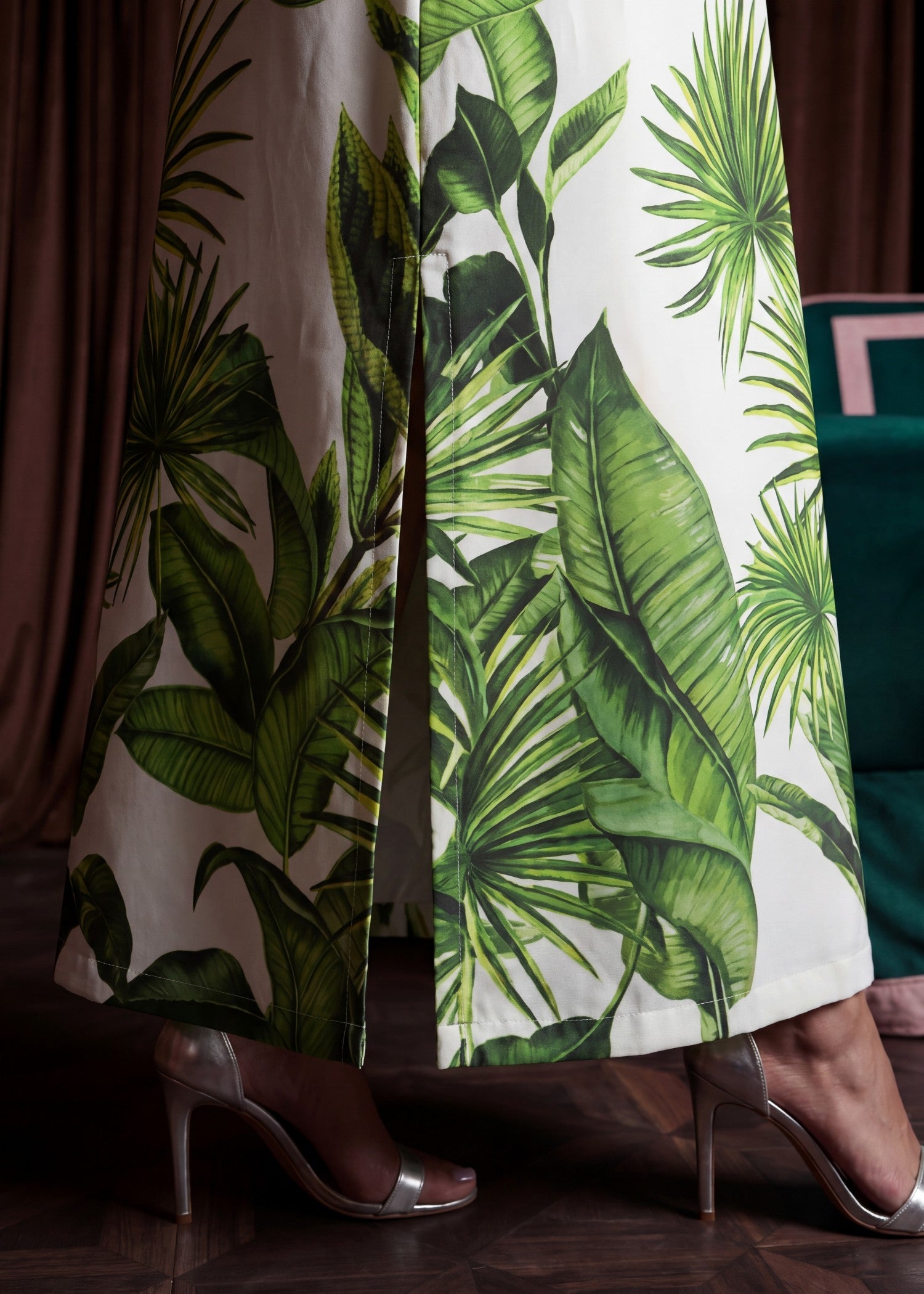 poly silk Kurti in Forest green, ivory