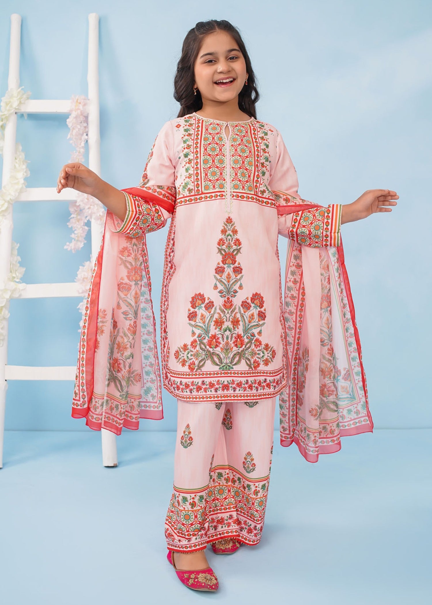 poly lawn Kurta Set in Pink