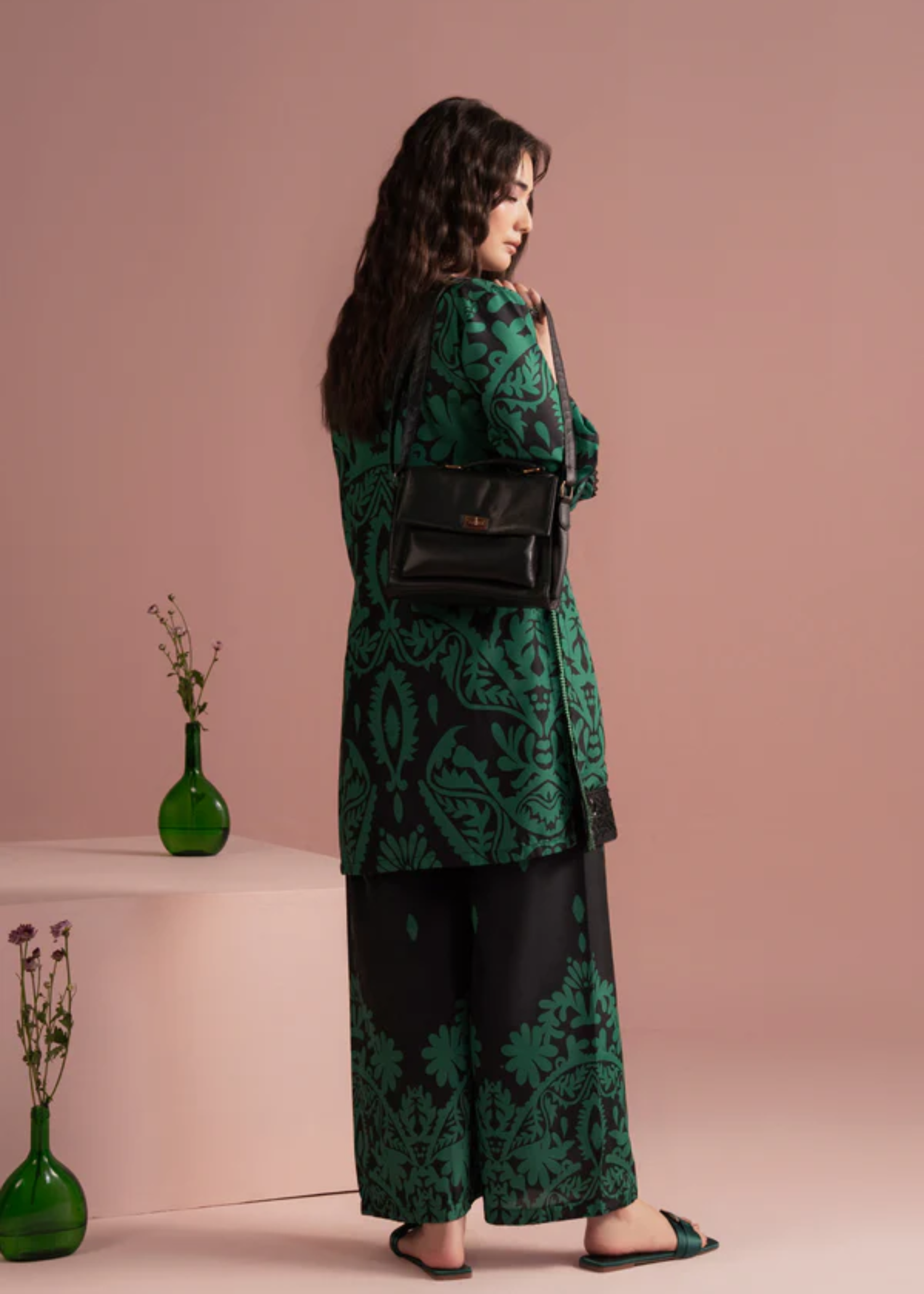 lawn Co Ord Sets in Black, emerald green