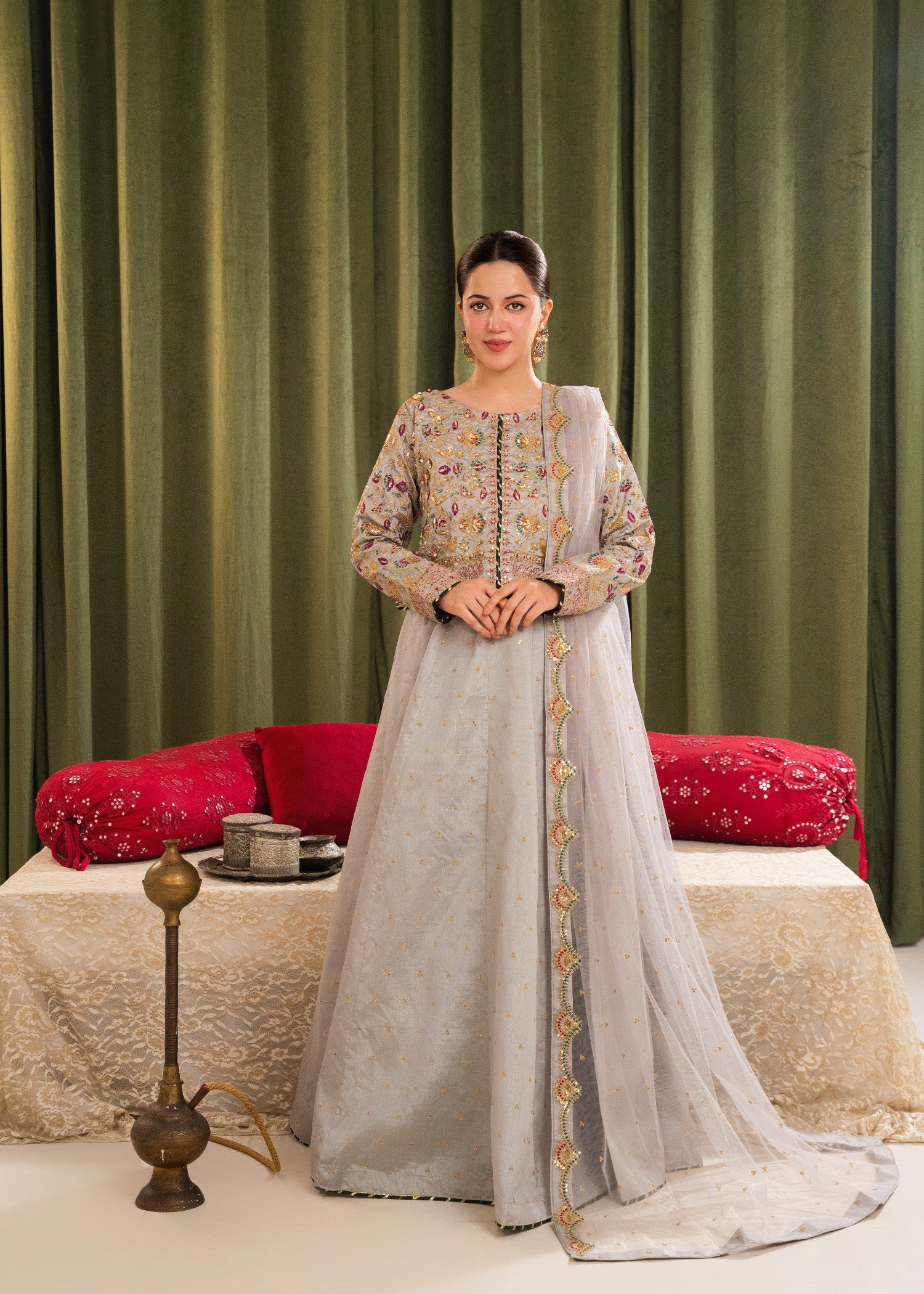 raw silk Lehenga in Pastel grey