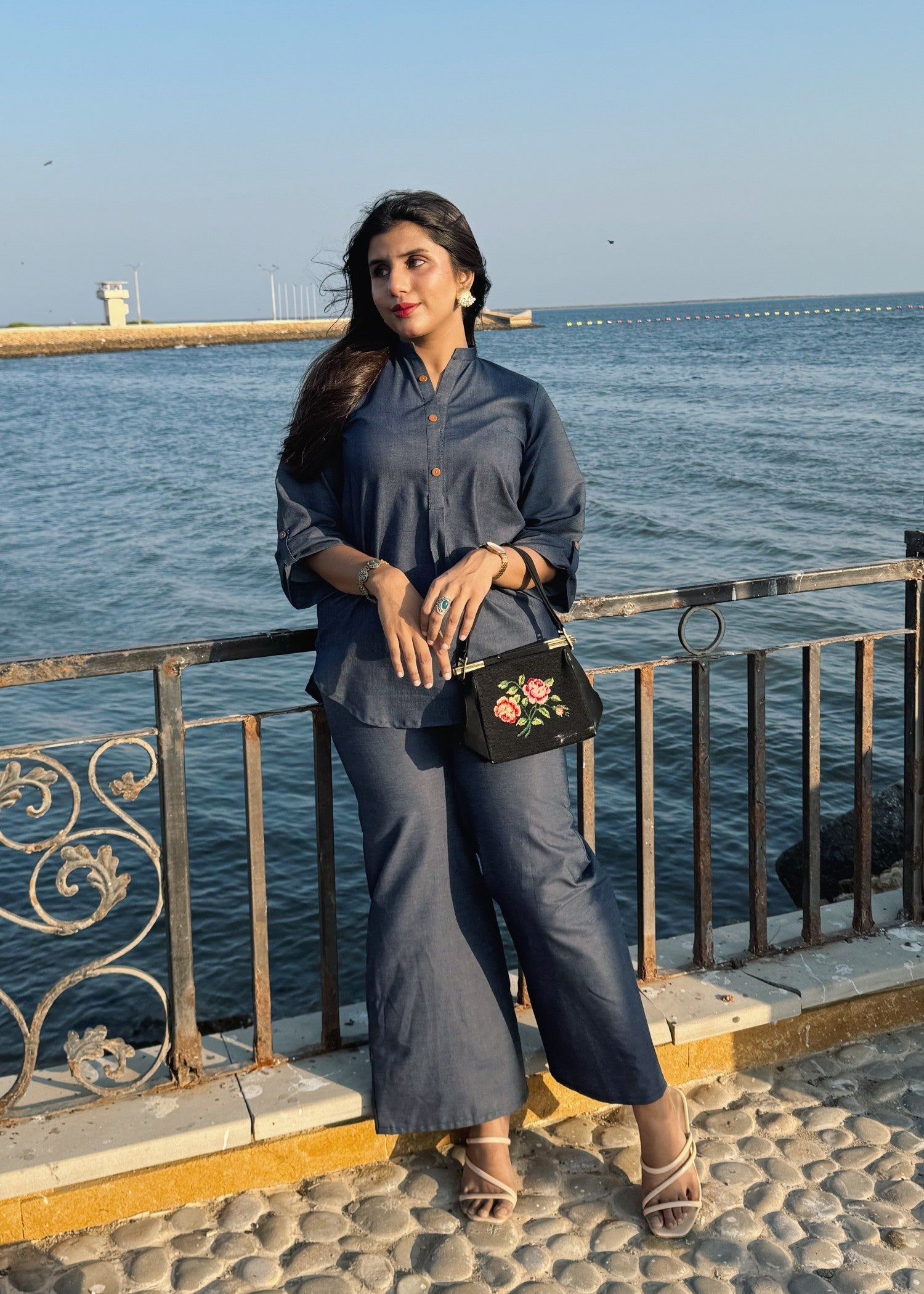 denim Co Ord Sets in Dark grey