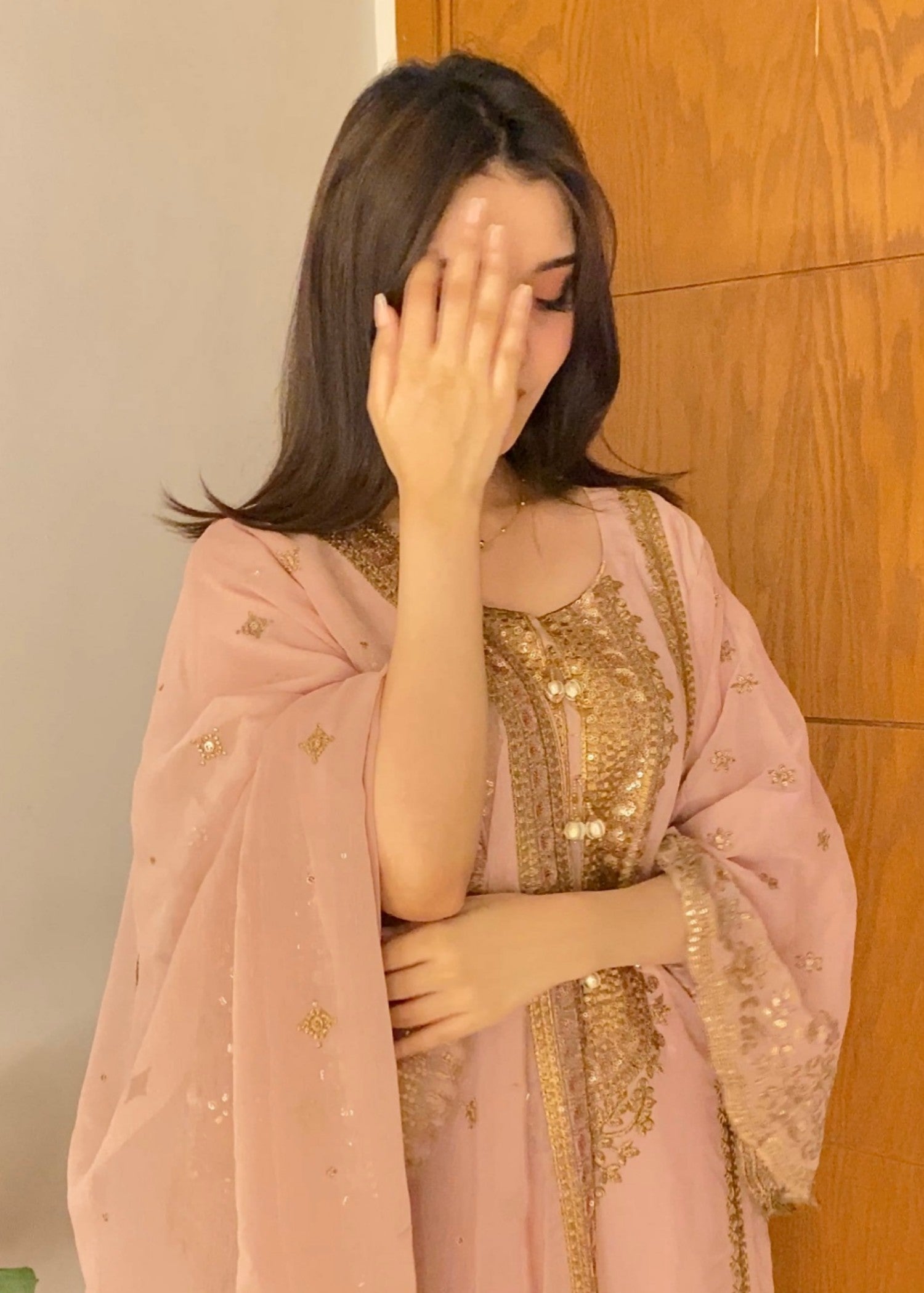 chiffon Gharara in Tea rose pink