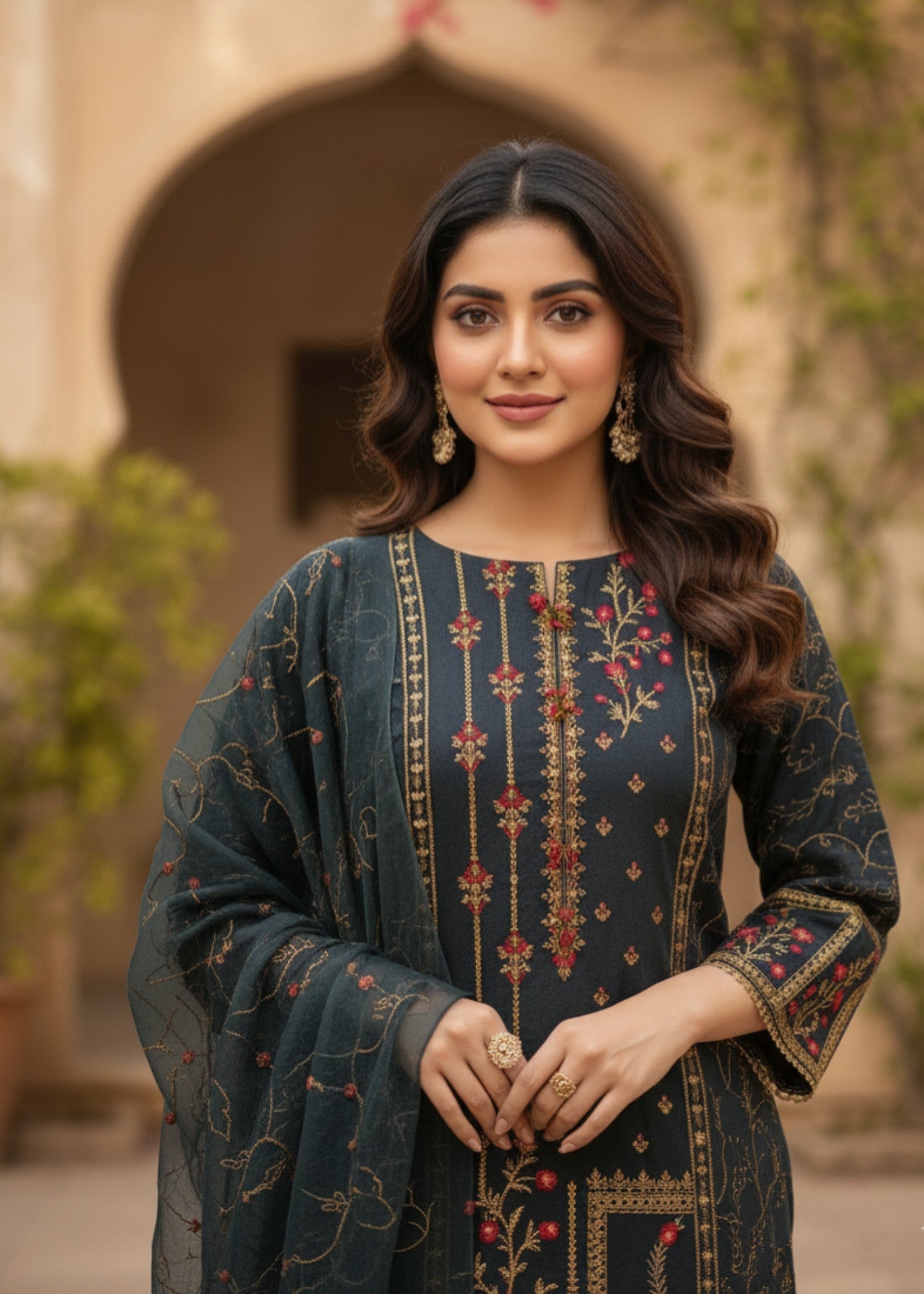 khaddar Kurta Set in Dark grey