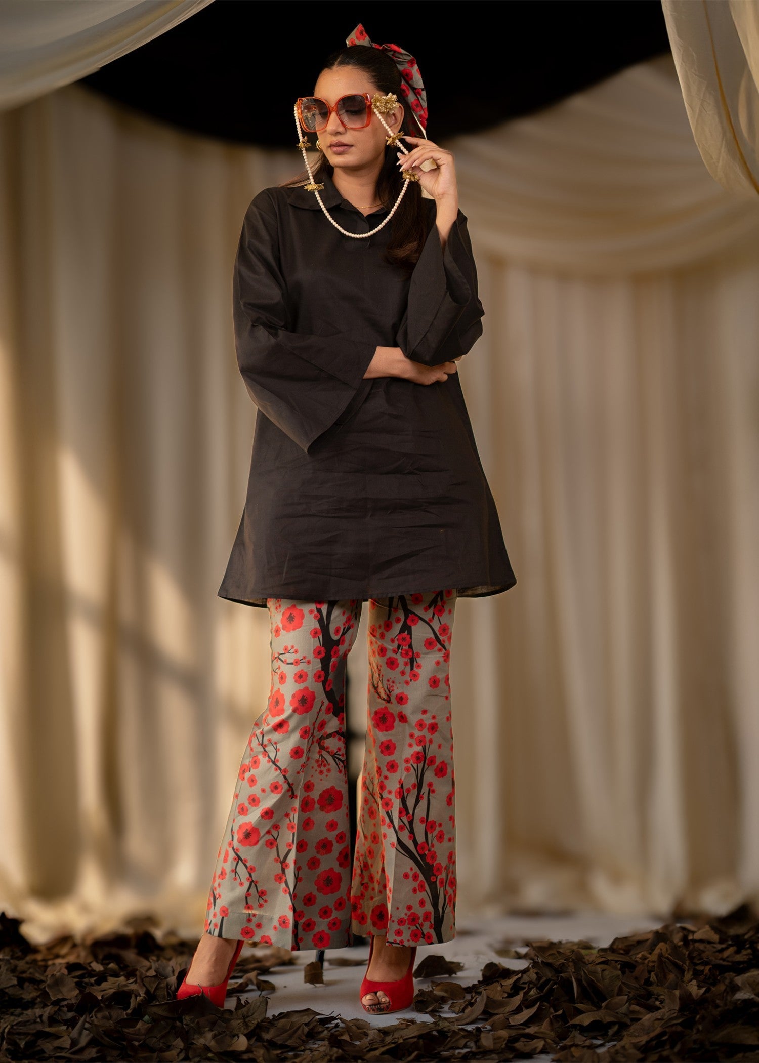 cambric cotton Tunic in Black