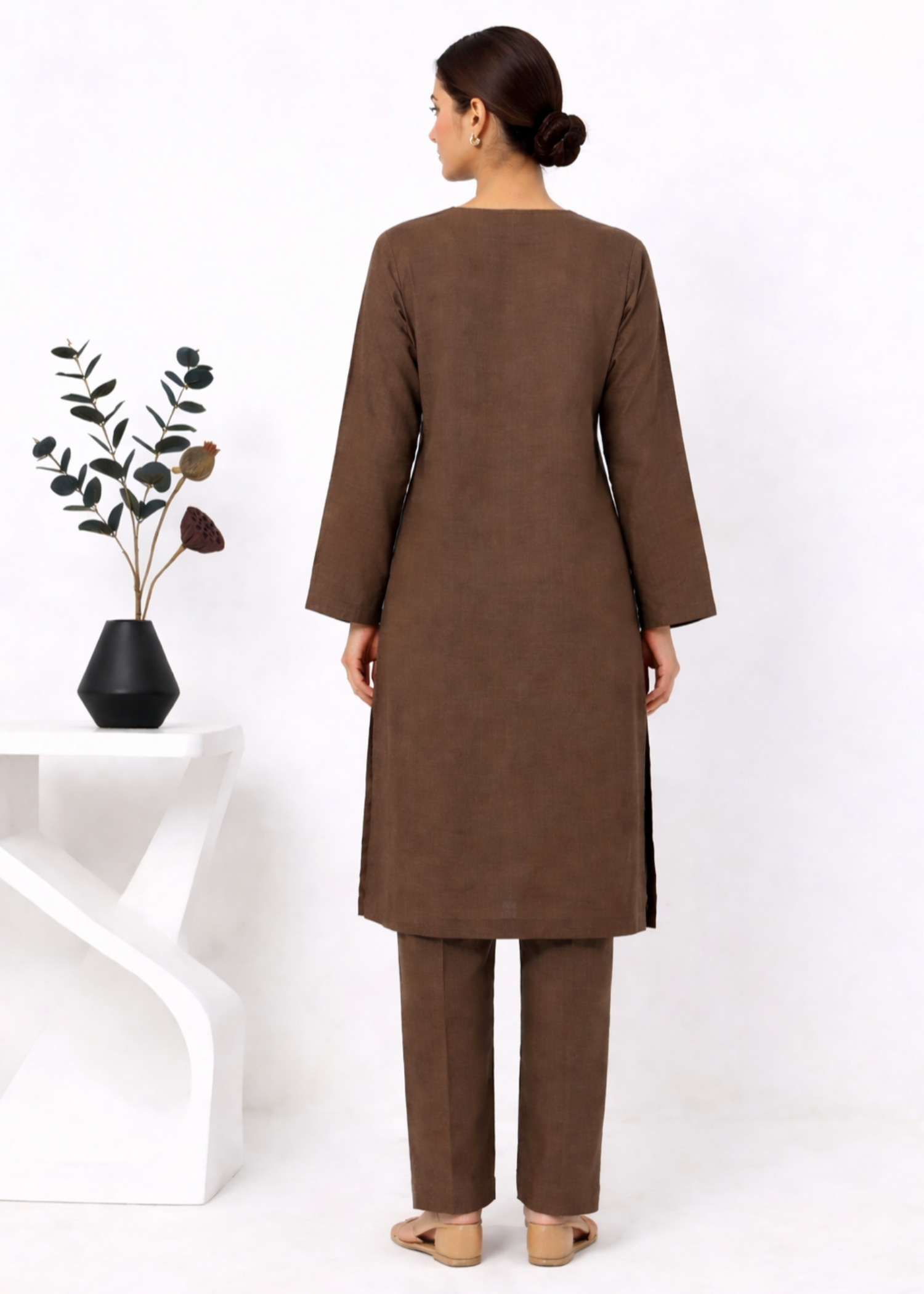wash & wear Kurta Set in Dark brown