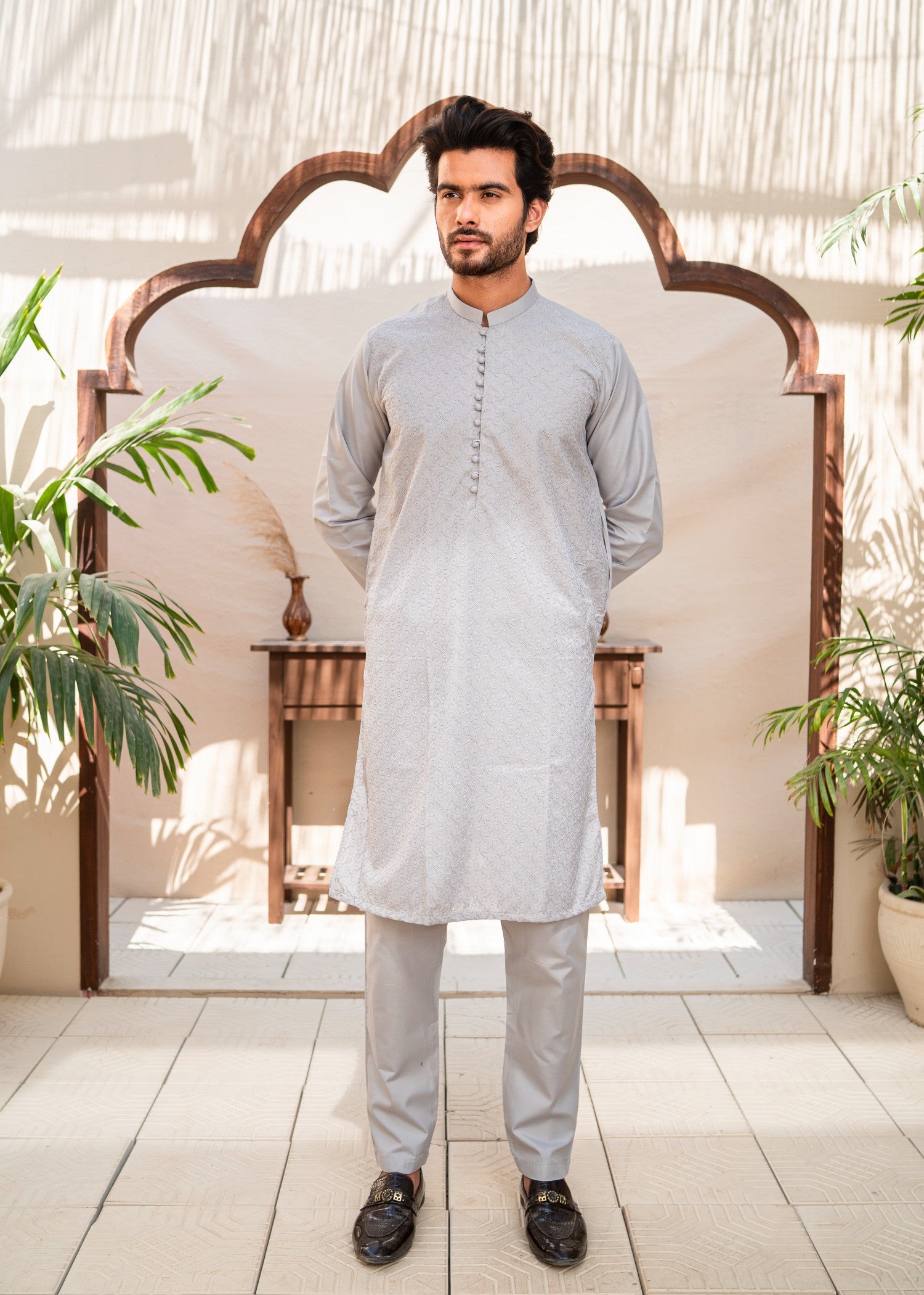 wash & wear Shalwar Kameez in Pastel grey by Dress Club