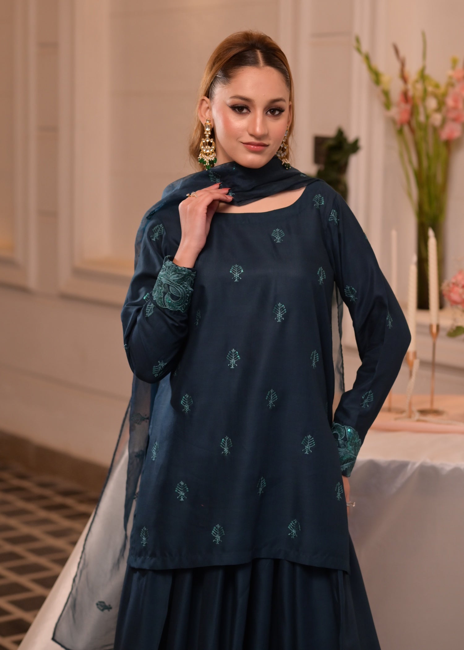 irish linen Sharara in Teal