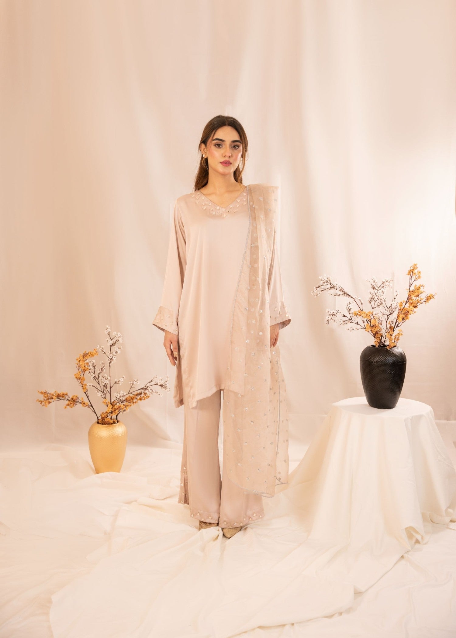 silk Kurta Set in Beige