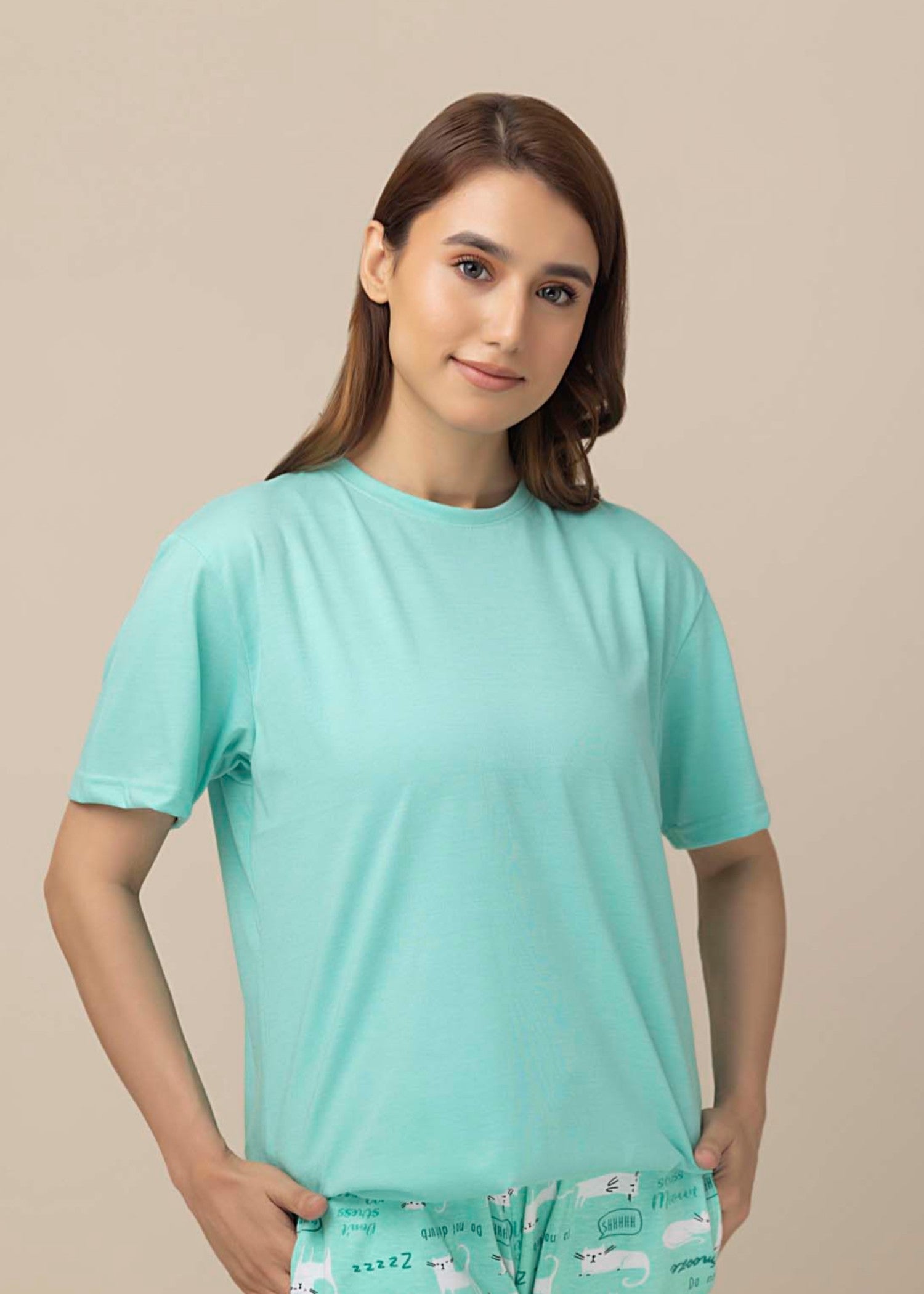 cotton jersey T Shirt in Turquoise