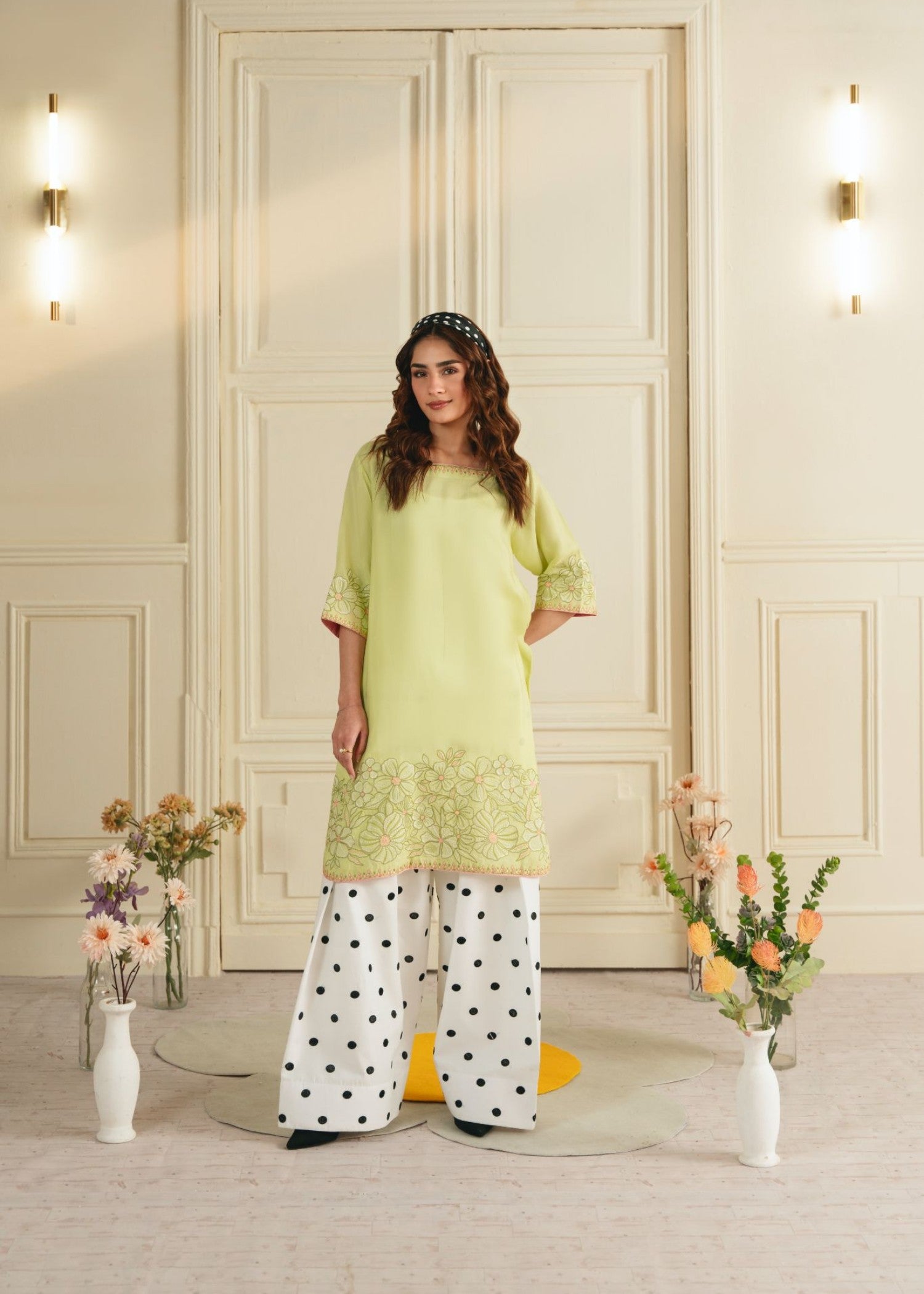 cotton Kurta Set in Lime green