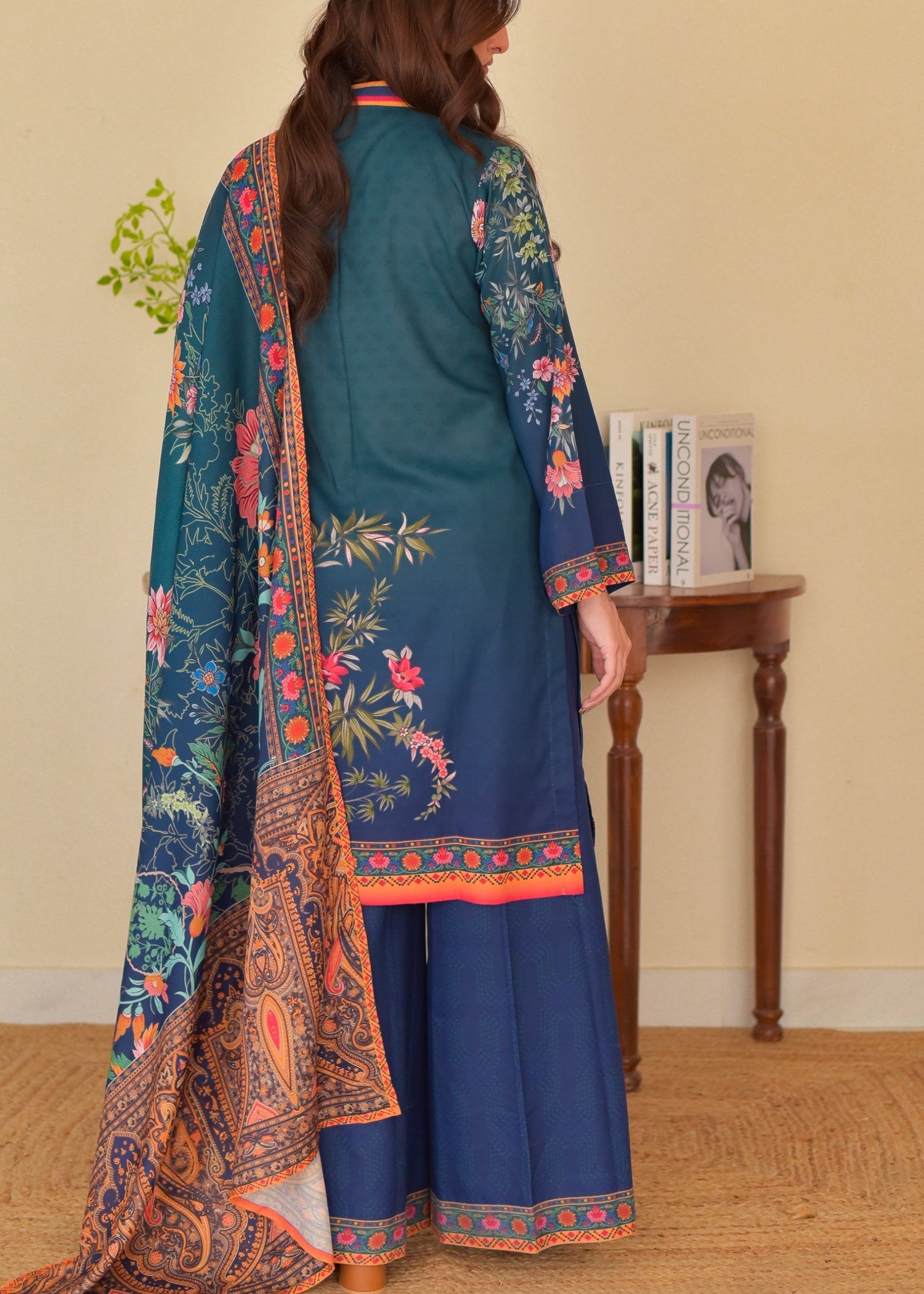 slub cambric Kurta Set in Midnight blue