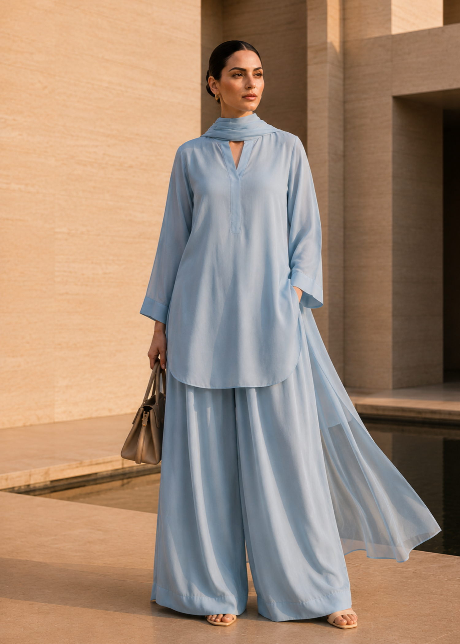 pure cotton Kurta Set in Cloud blue