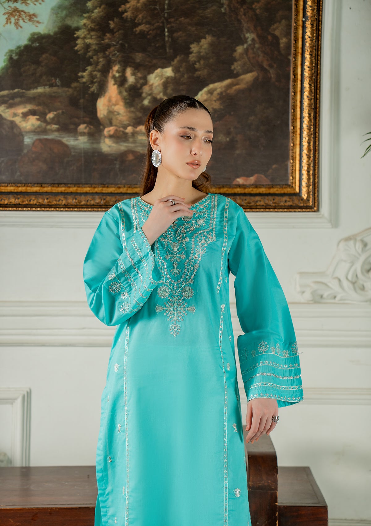 cotton Kurta Set in Turquoise