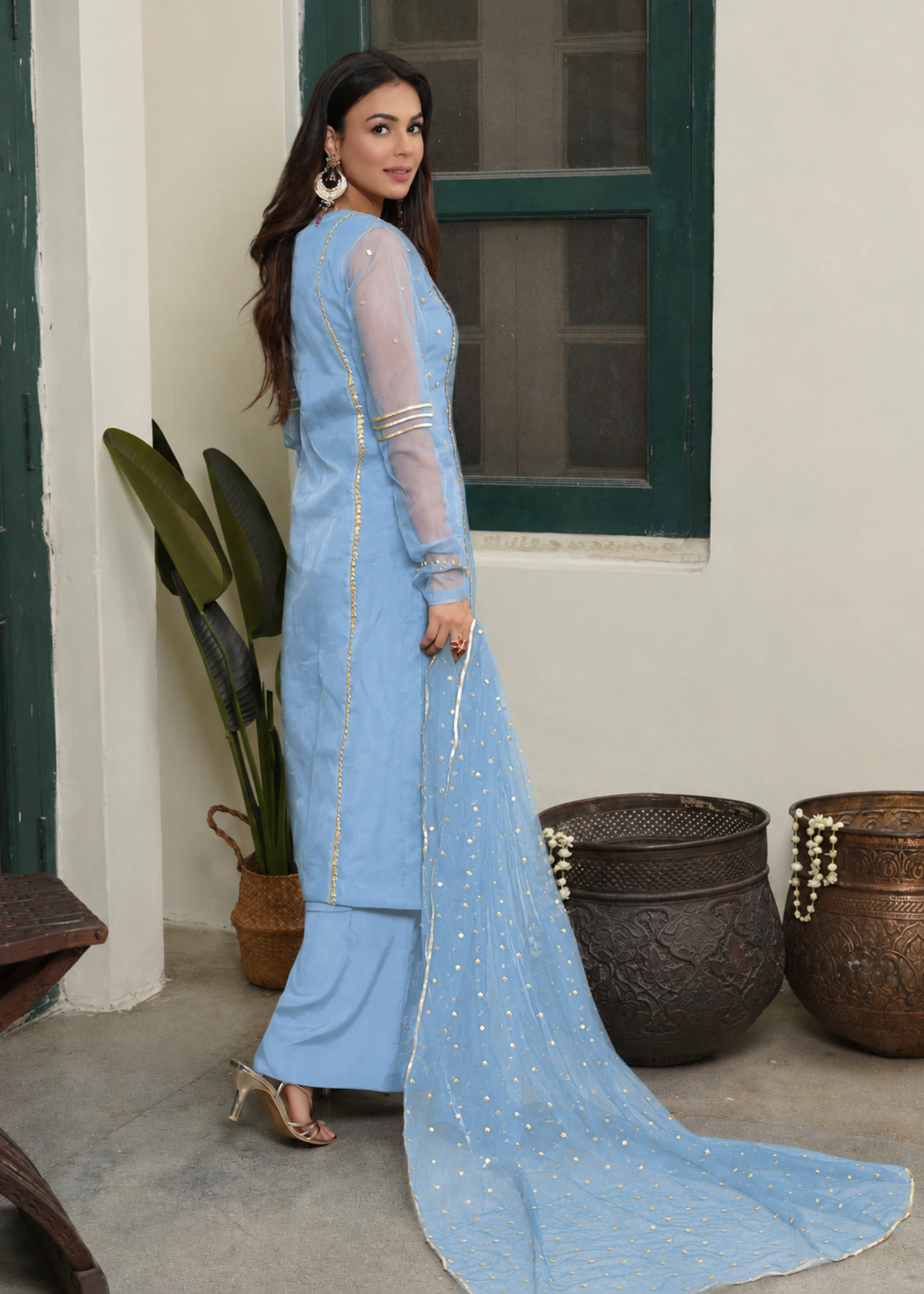 organza Kurta Set in Sky blue