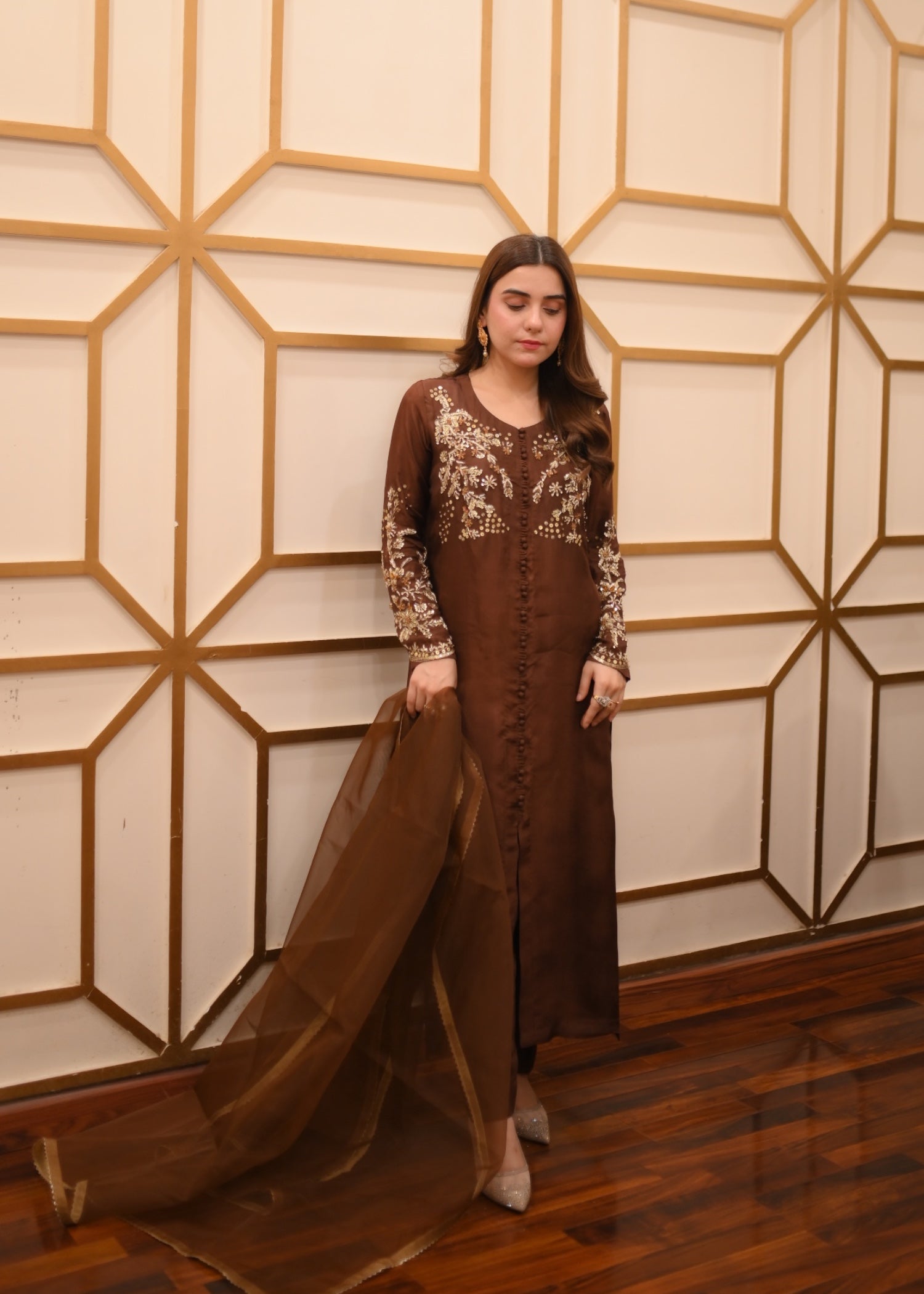 tussar silk Kurta Set in Chocolate brown