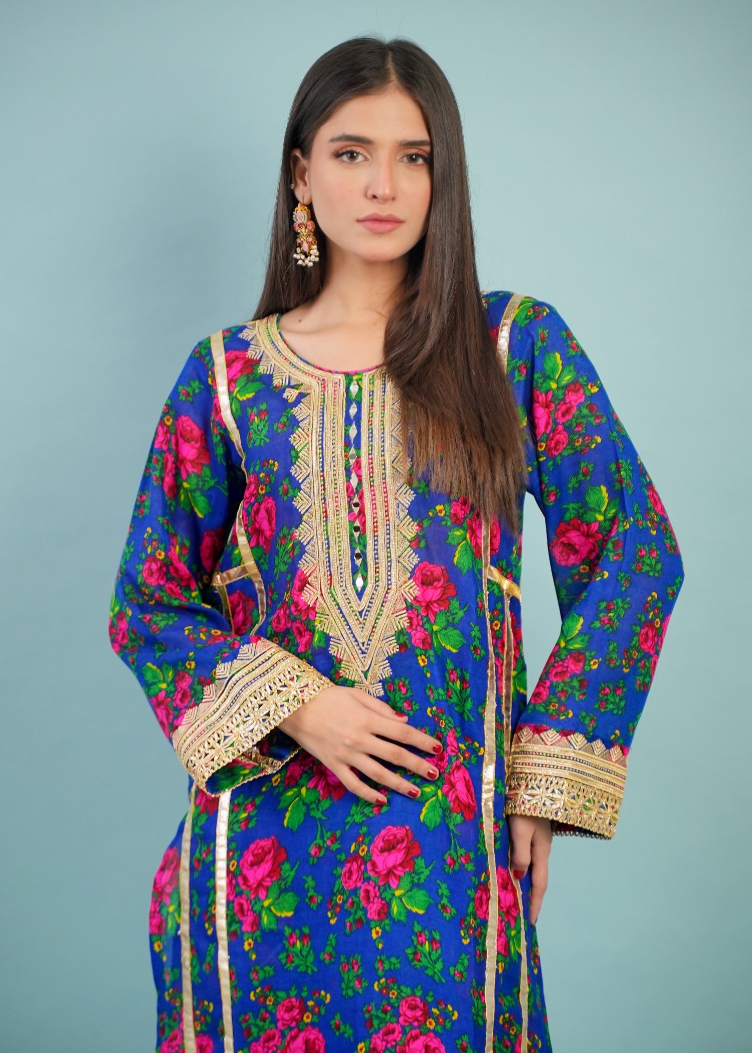 voile Kurta Set in Blue